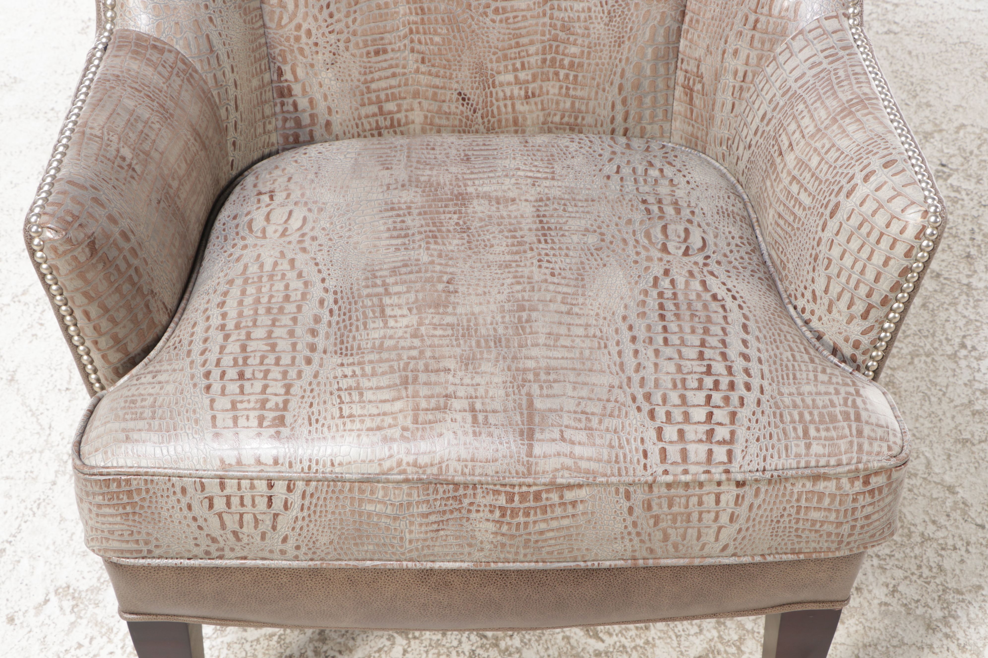 Sherrill Furniture Co. Alligator Embossed Leather Wingback Armchair