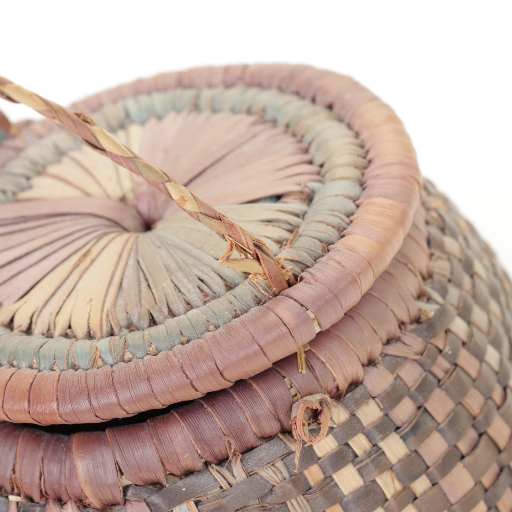 African Woven Rattan Basket, Wall Plaque & Dog Statue