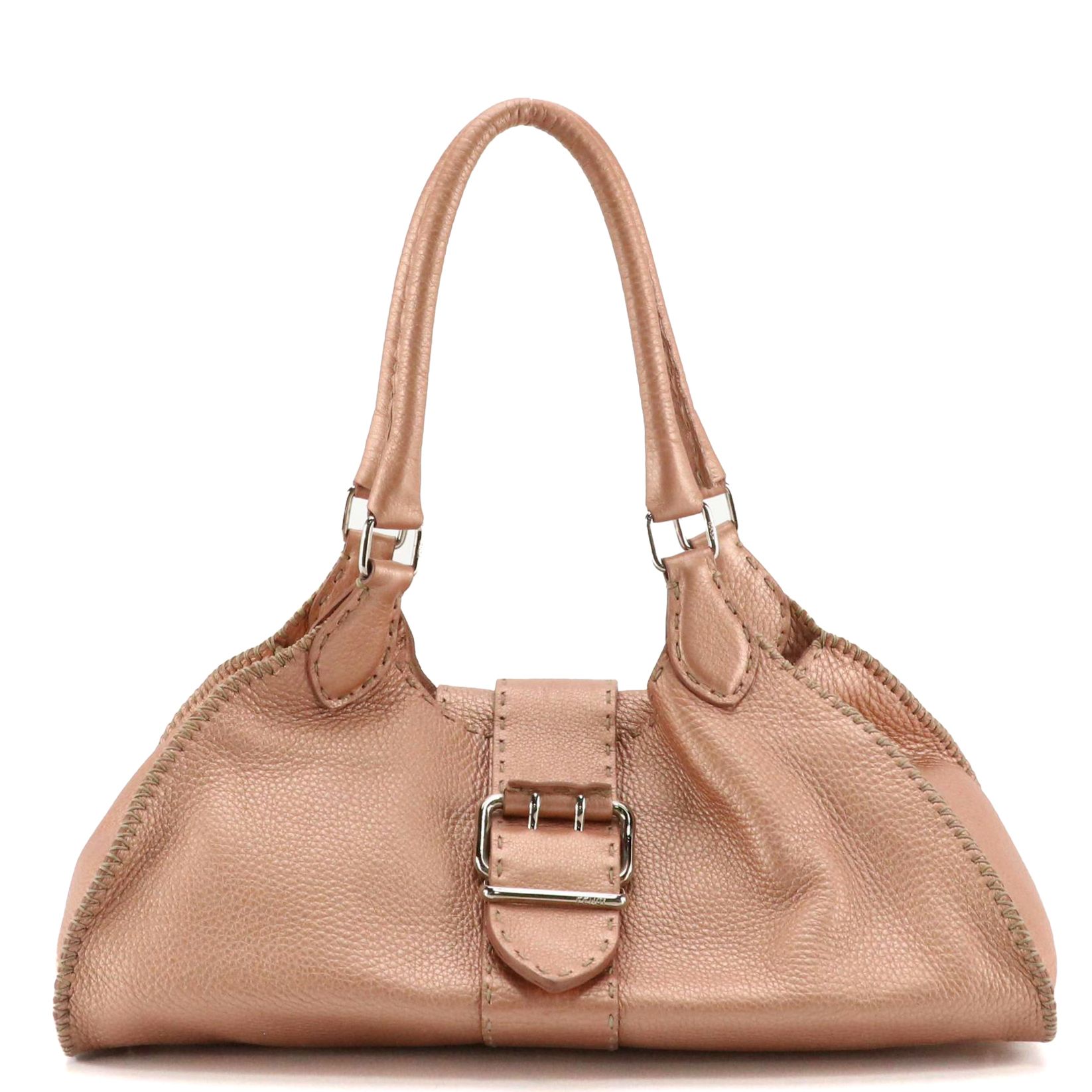 Fendi Selleria Sporty Shoulder Bag in Metallic Grained Calfskin Leather