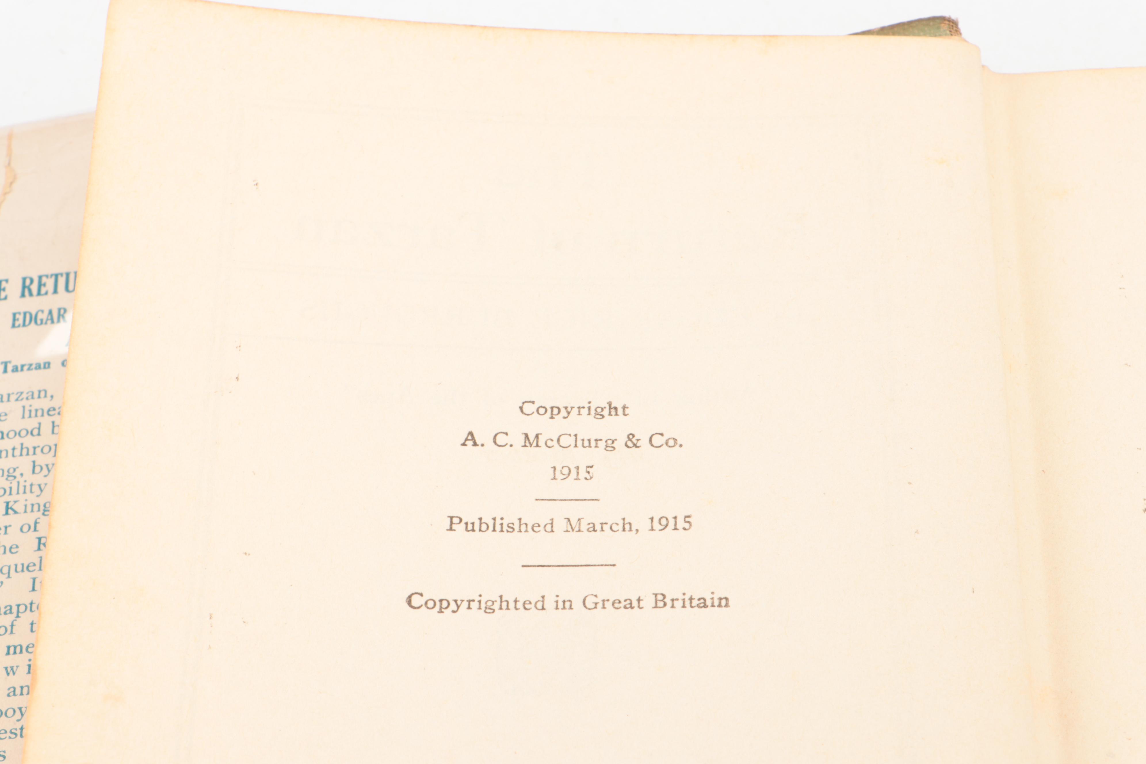 "The Return of Tarzan" by Edgar Rice Burroughs, circa 1917