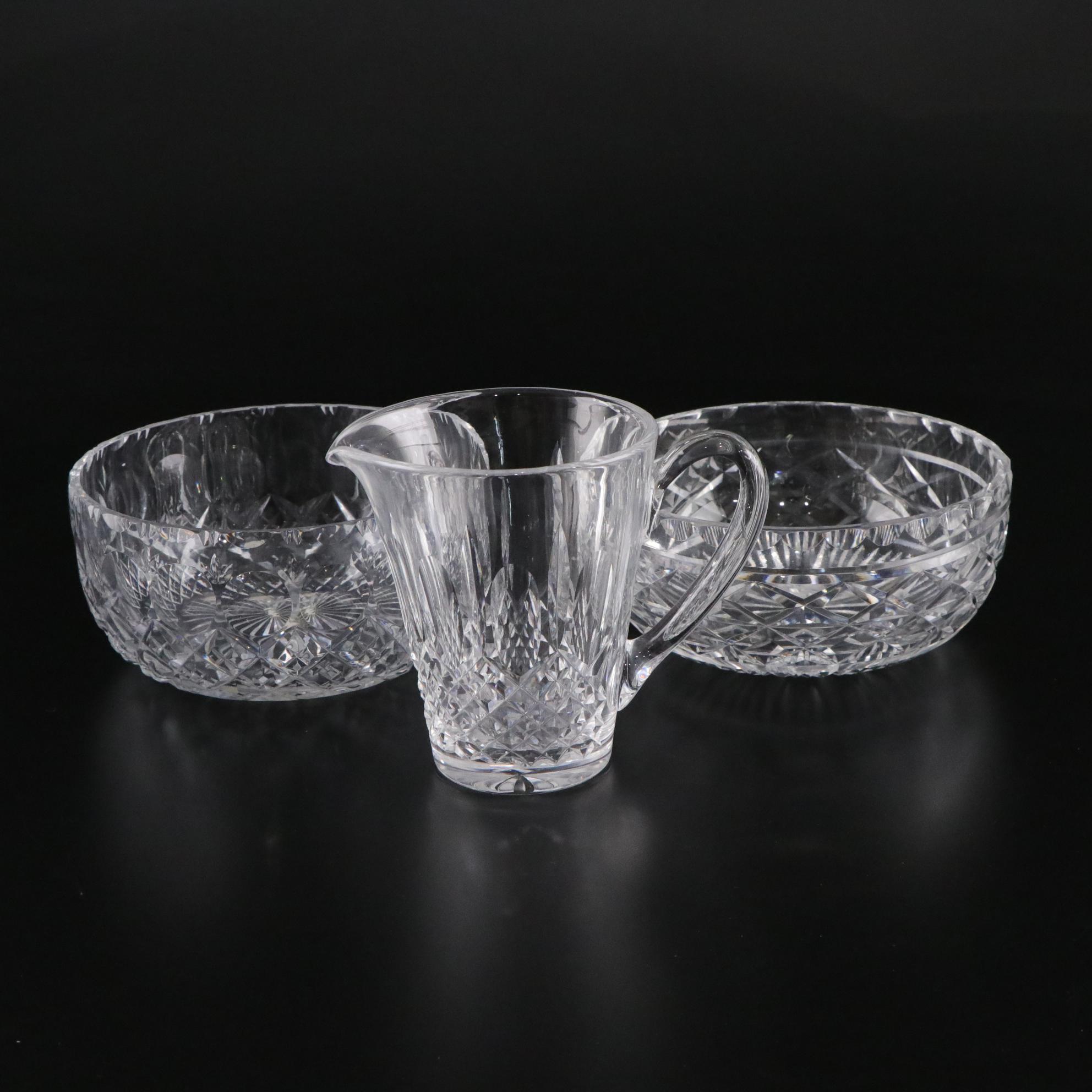 Waterford "Kenmare" Crystal Pitcher with Two Crystal Bowls