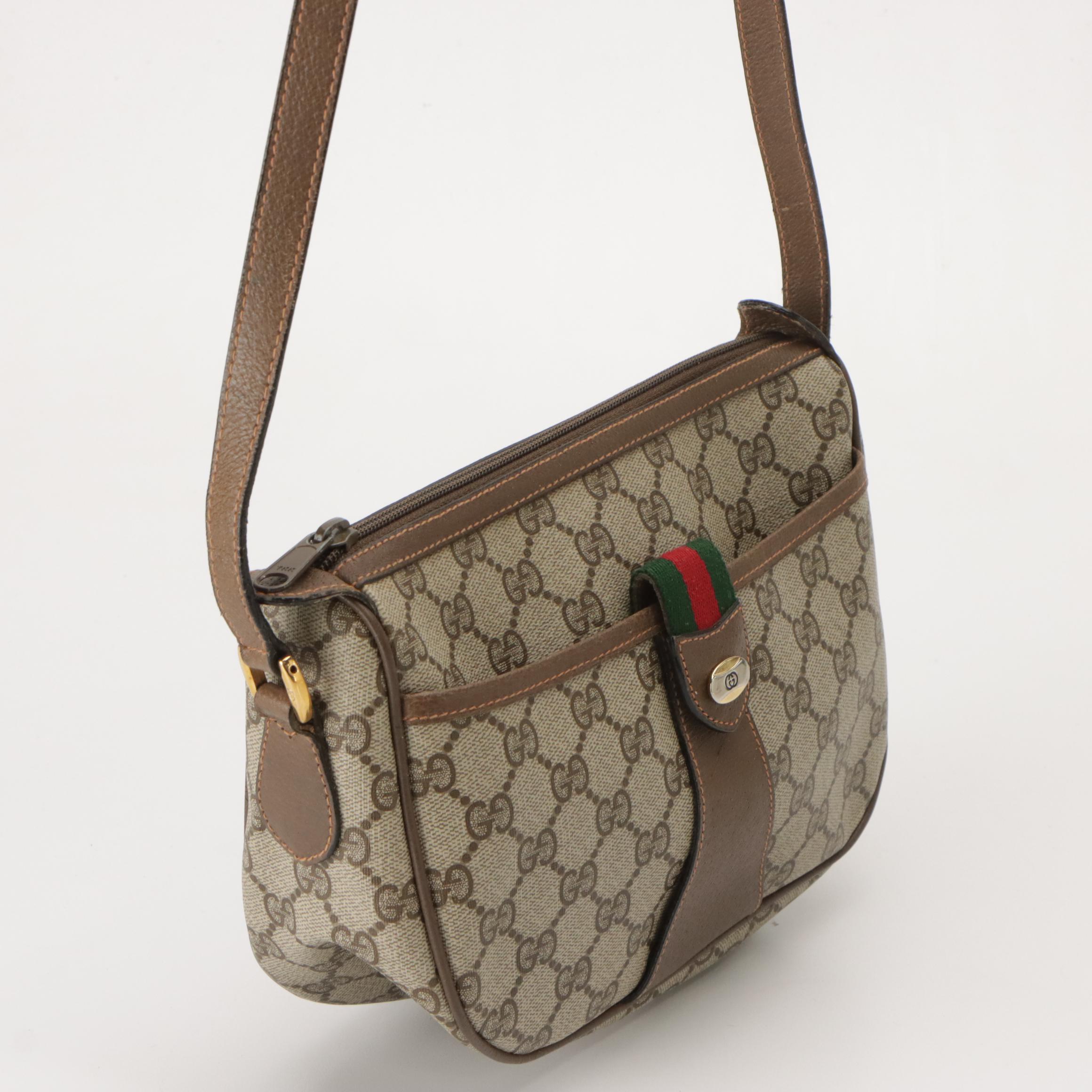 Gucci Accessory Collection Crossbody Bag in GG Supreme Canvas and Brown Leather