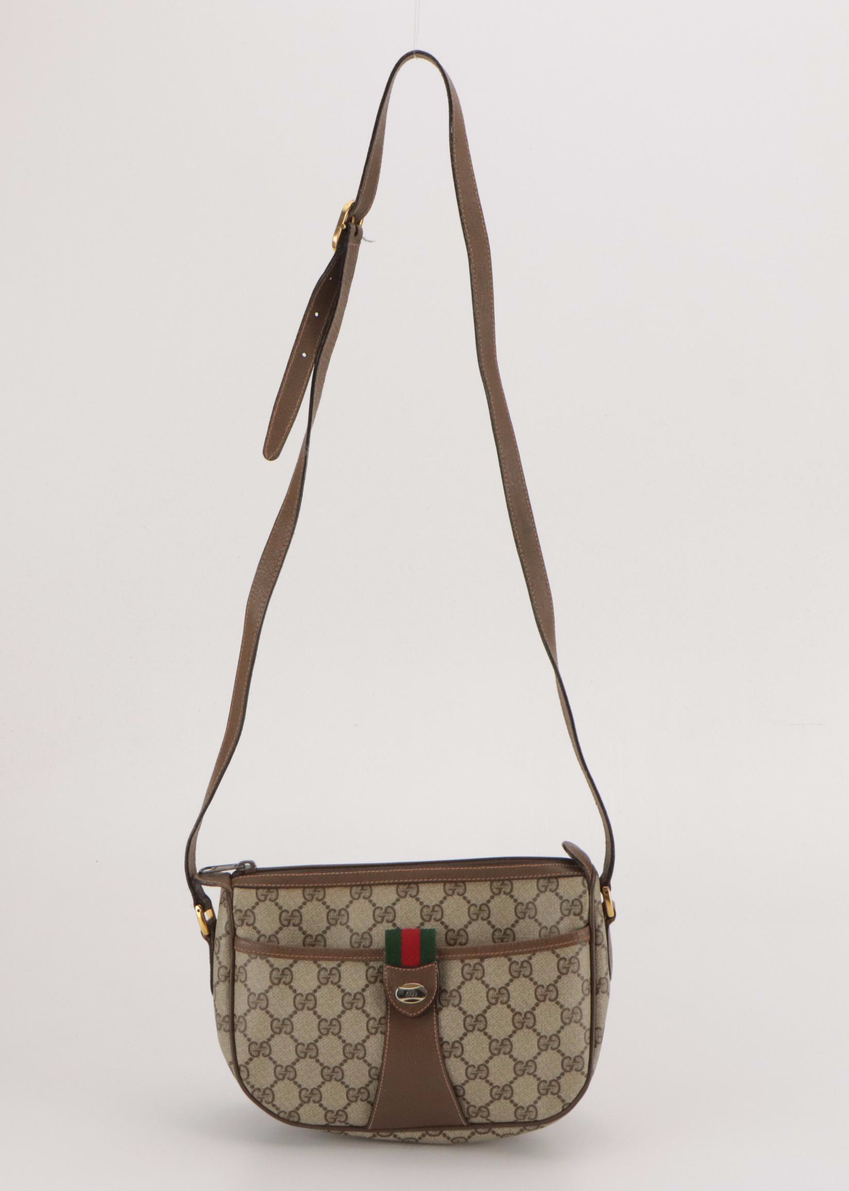 Gucci Accessory Collection Crossbody Bag in GG Supreme Canvas and Brown Leather