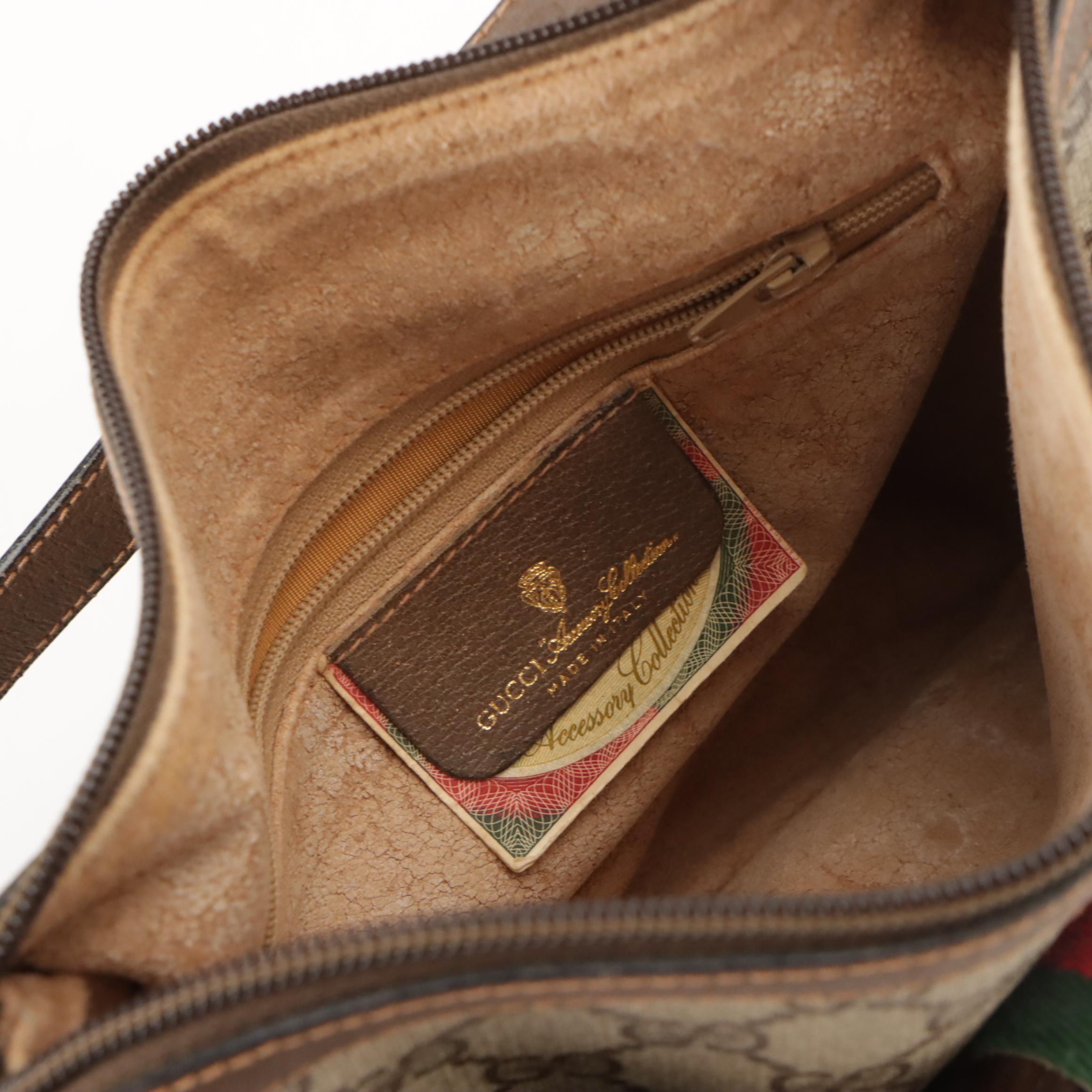 Gucci Accessory Collection Crossbody Bag in GG Supreme Canvas and Brown Leather