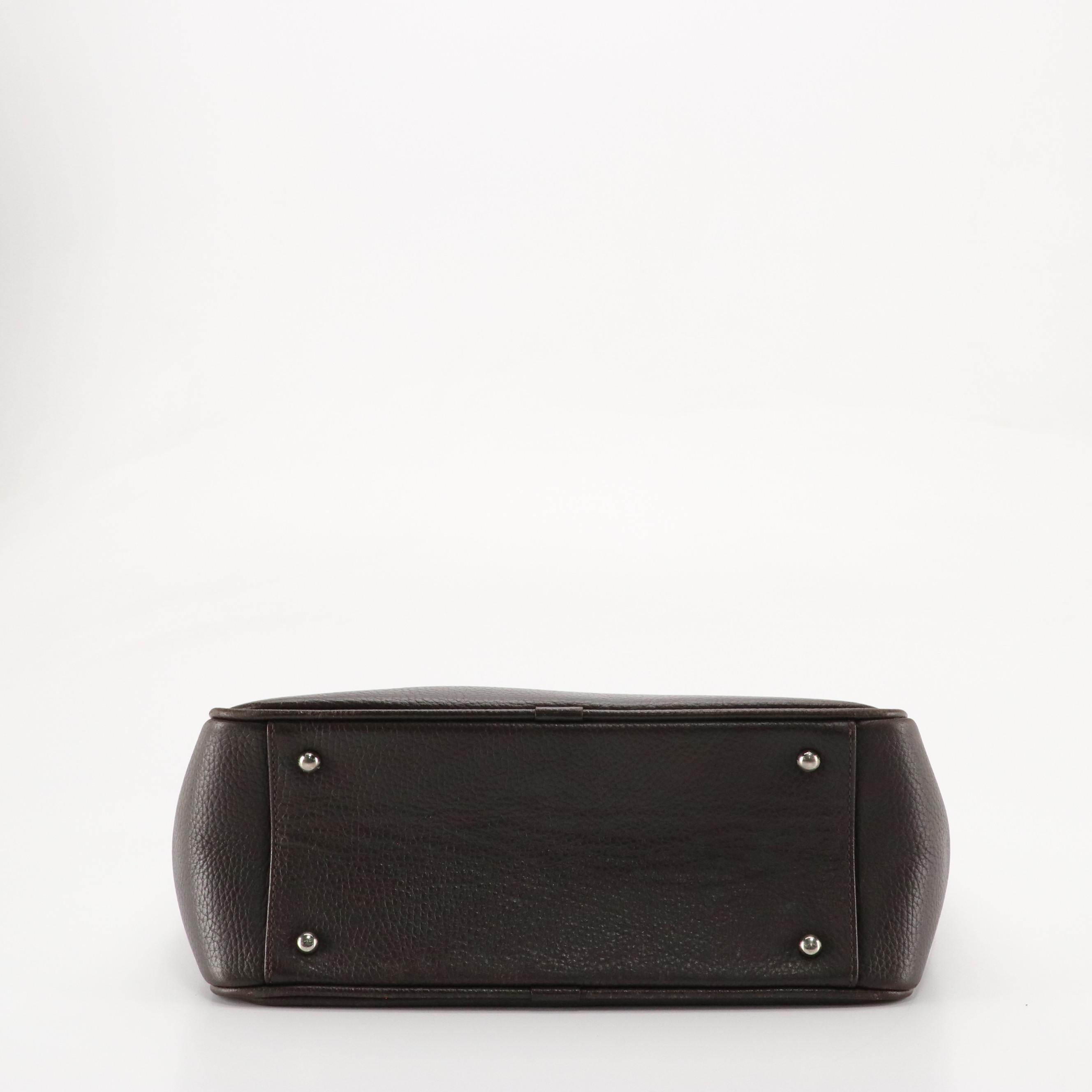 Burberry Buckle Strap Work Tote in Dark Chocolate Brown Grained Leather