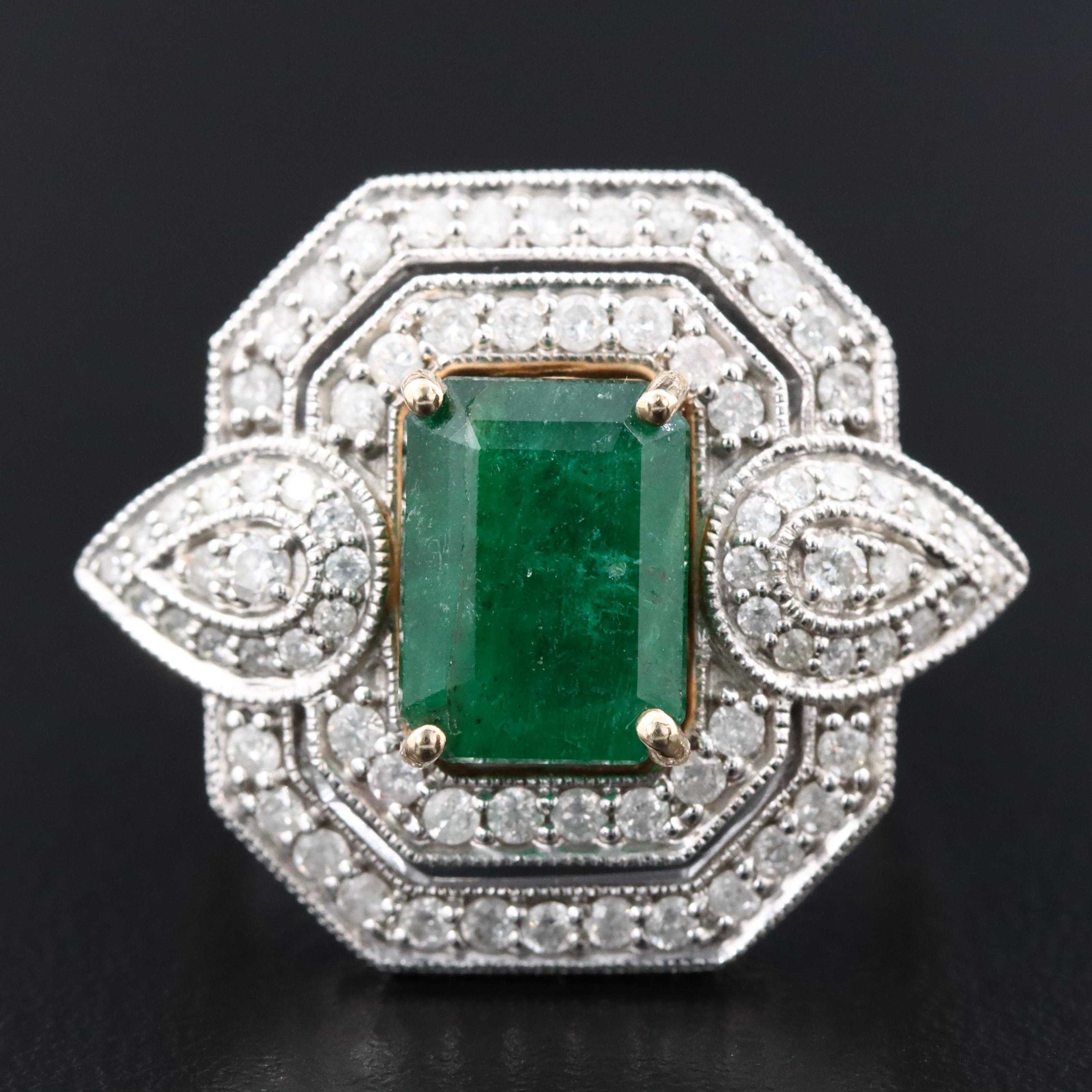 14K 2.99 CT Emerald and 1.50 CTW Diamond Ring