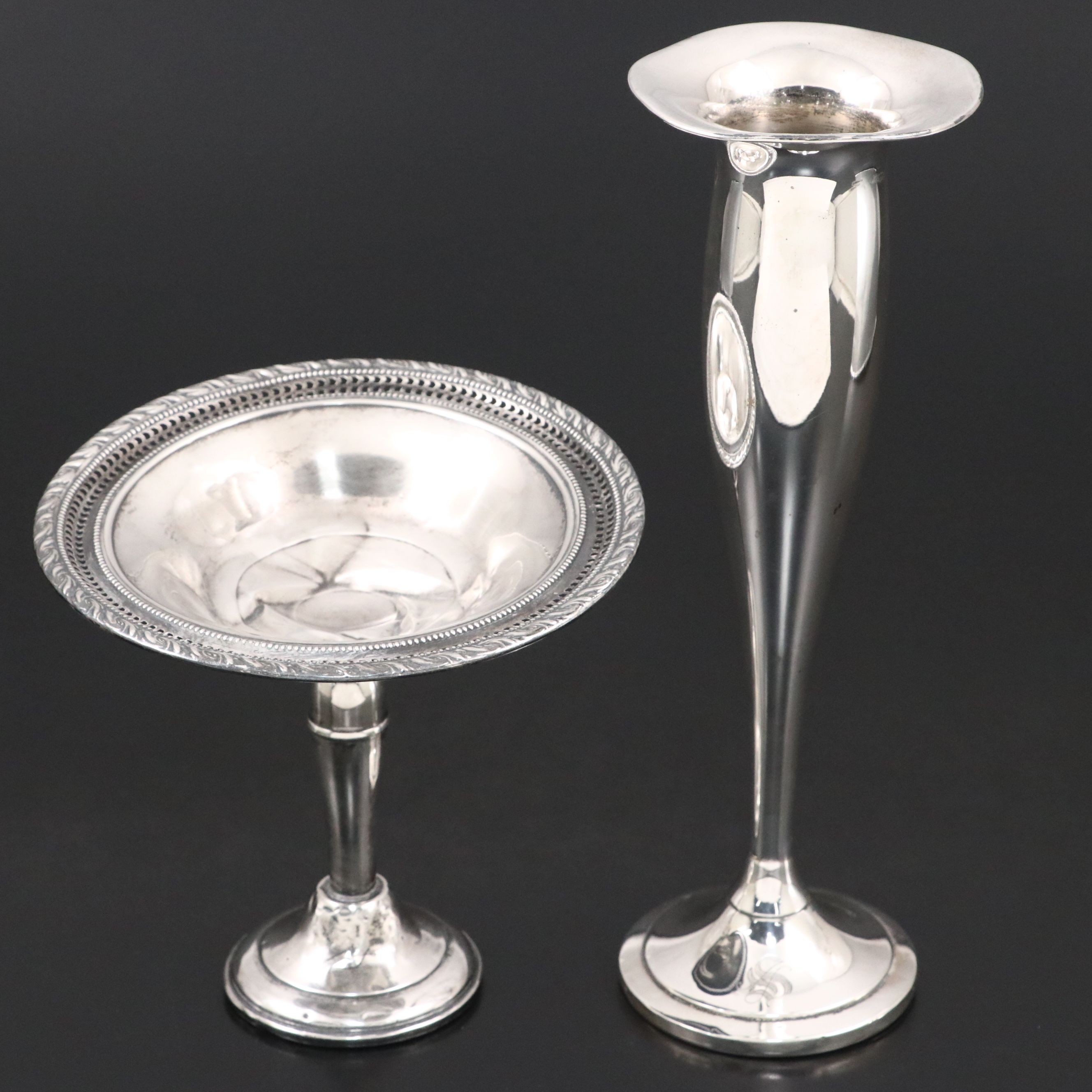 Amston Sterling Compote, Watson Sterling Vase, and Sterling Tea Accessories