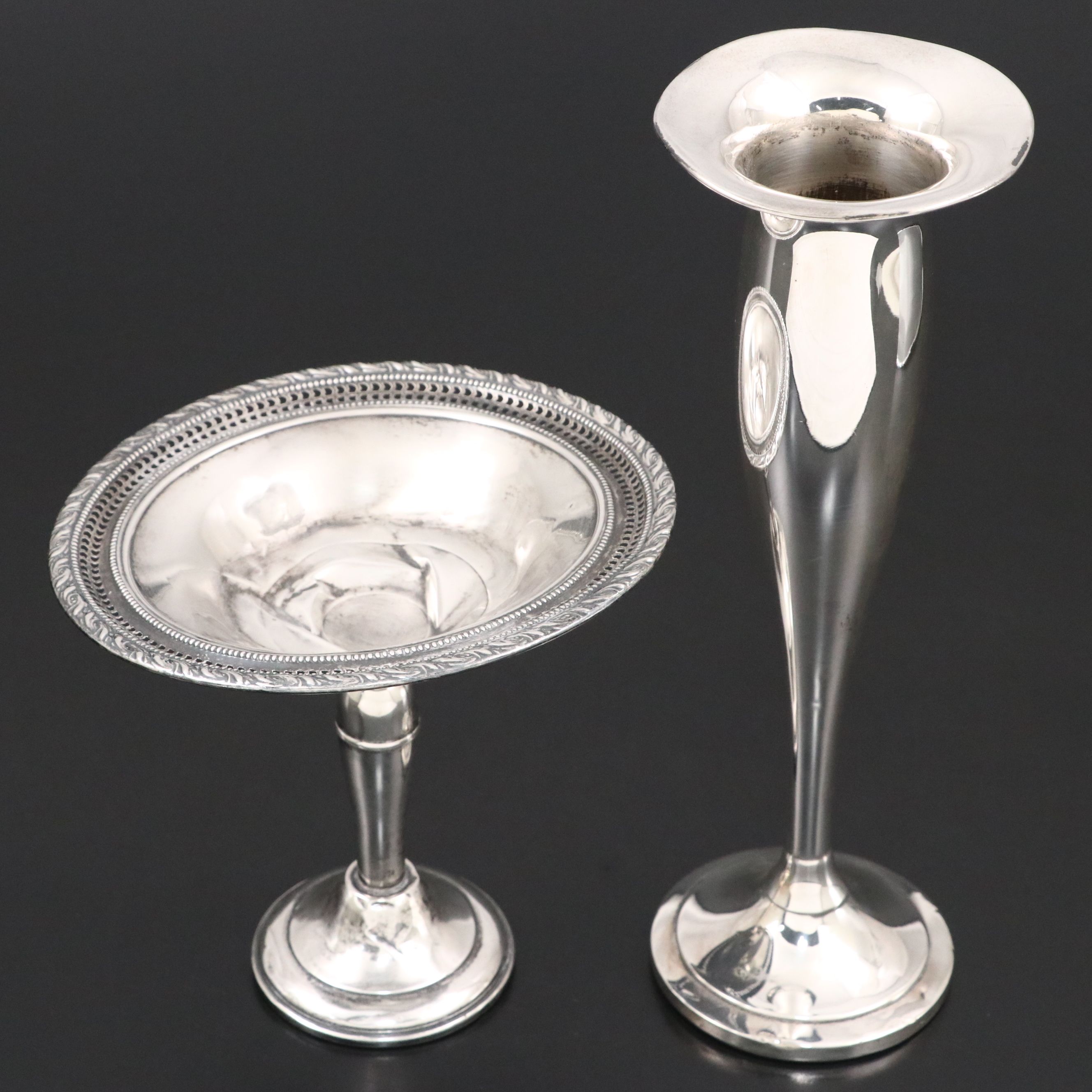 Amston Sterling Compote, Watson Sterling Vase, and Sterling Tea Accessories