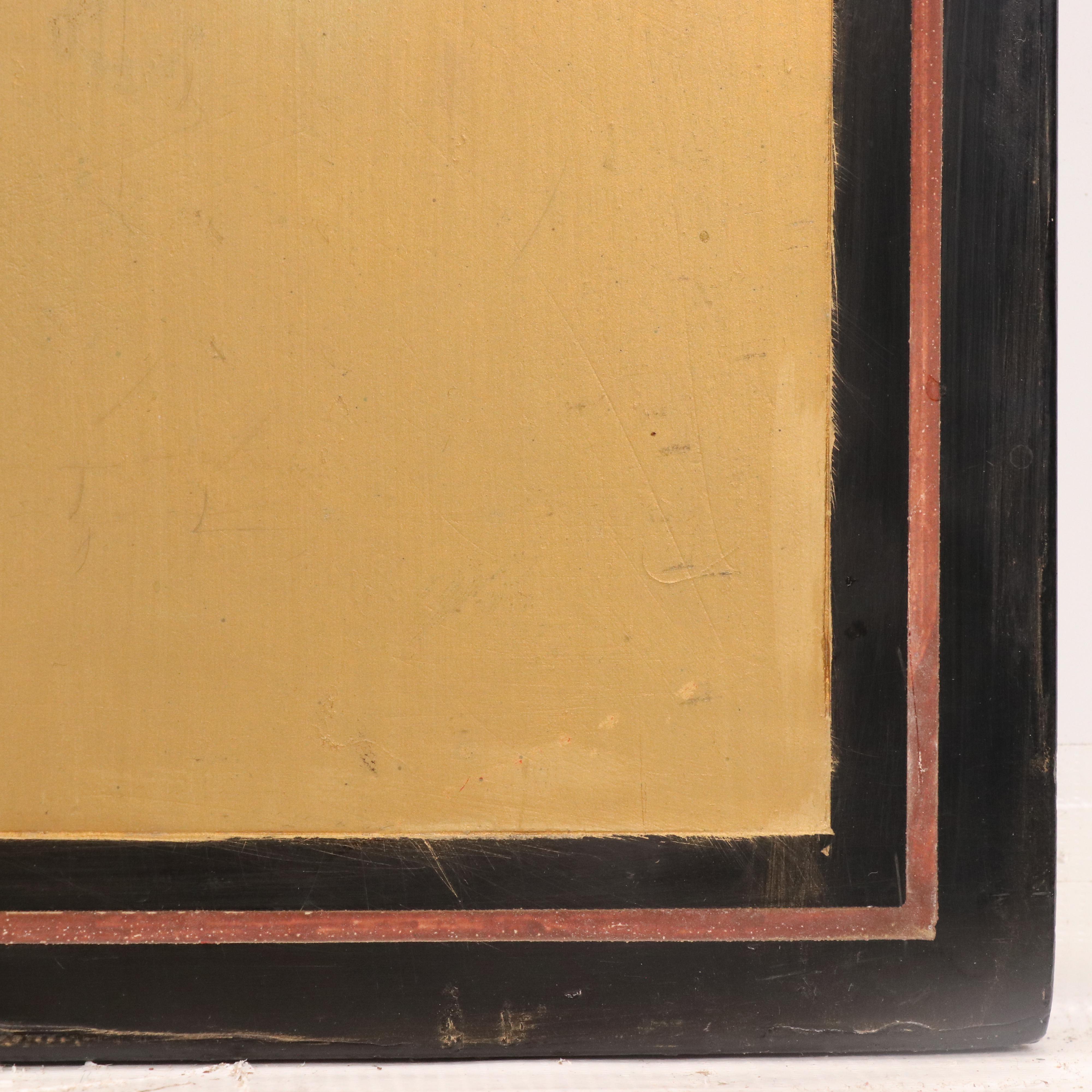 Japanese Hand-Painted Folding Screen of Figures on Horseback in Landscape