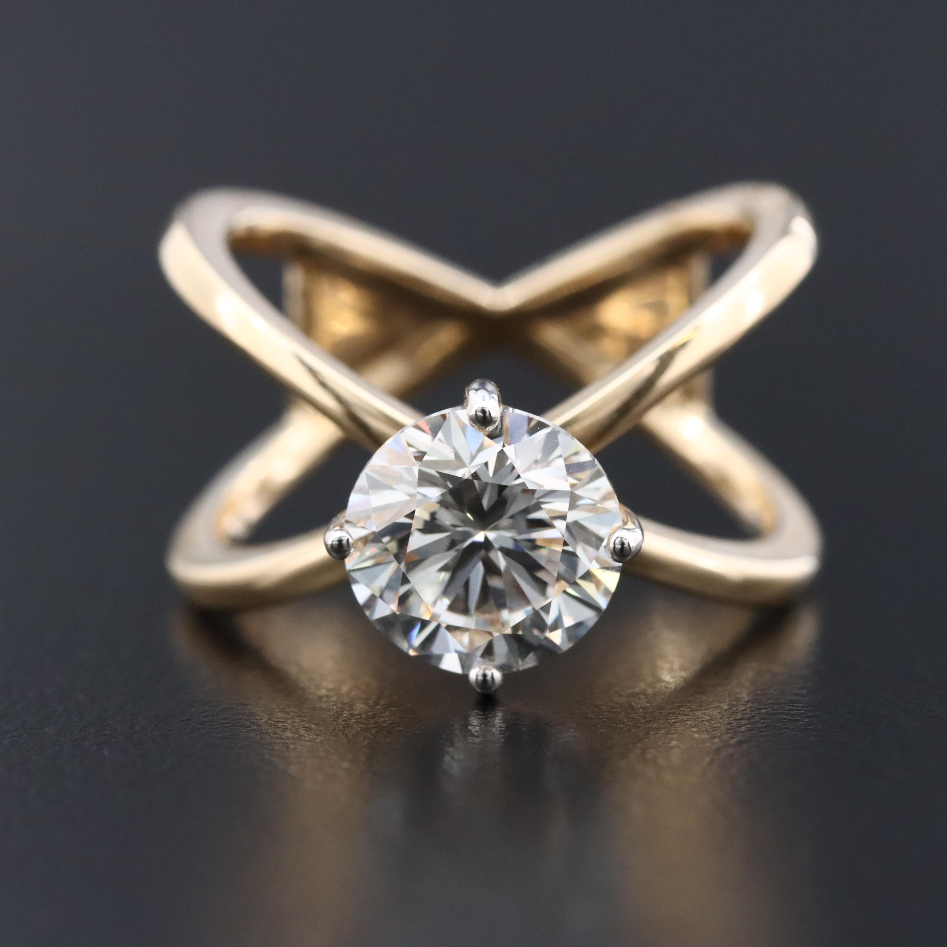 14K 2.44 CT Lab Grown Diamond Solitaire Crossover Ring