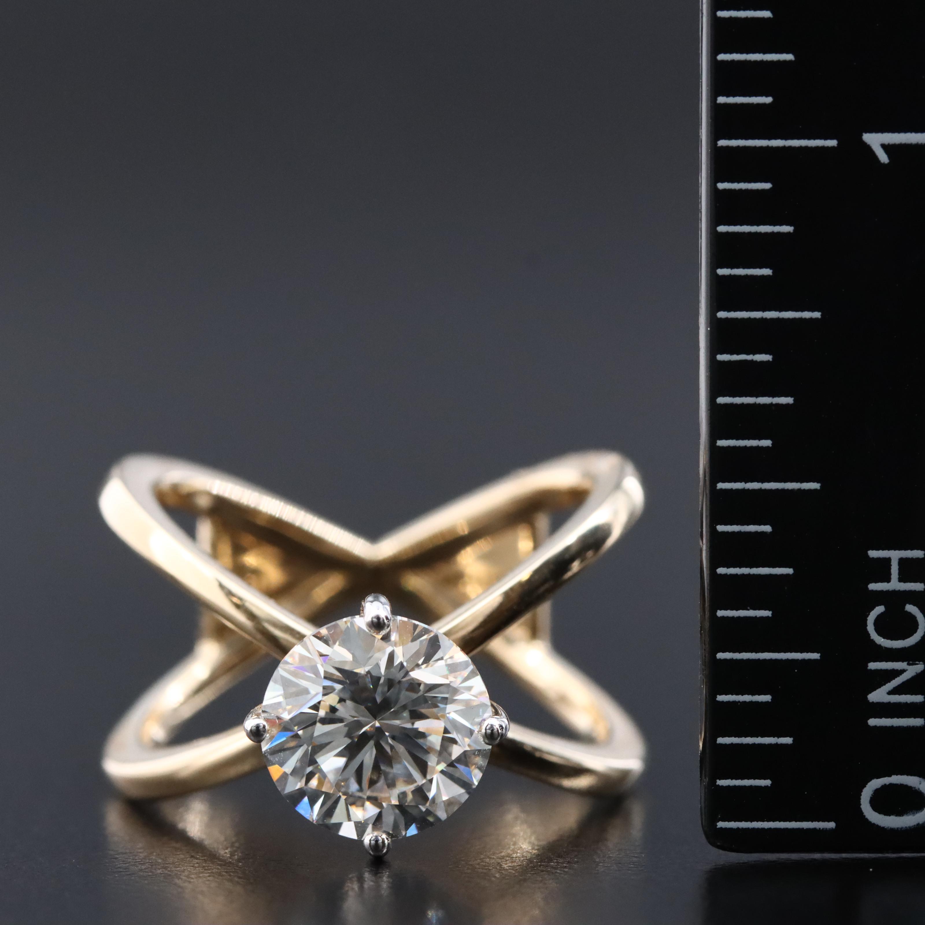 14K 2.44 CT Lab Grown Diamond Solitaire Crossover Ring