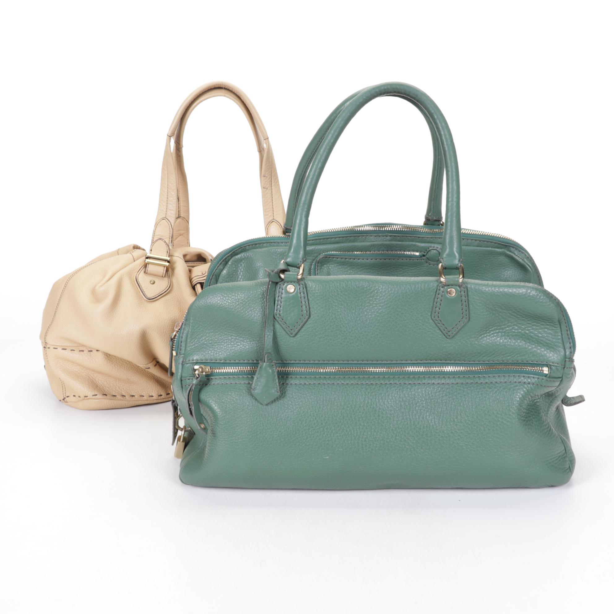 Cole Haan Sage Green Pebbled Leather Travel Bag and Beige Leather Carryall Tote