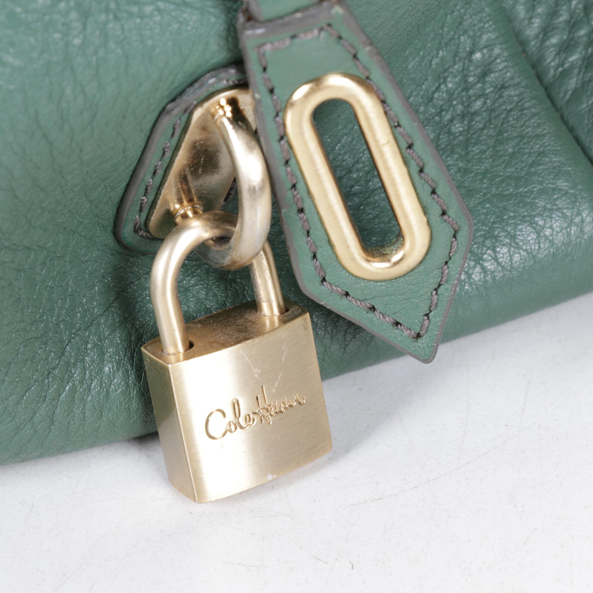 Cole Haan Sage Green Pebbled Leather Travel Bag and Beige Leather Carryall Tote