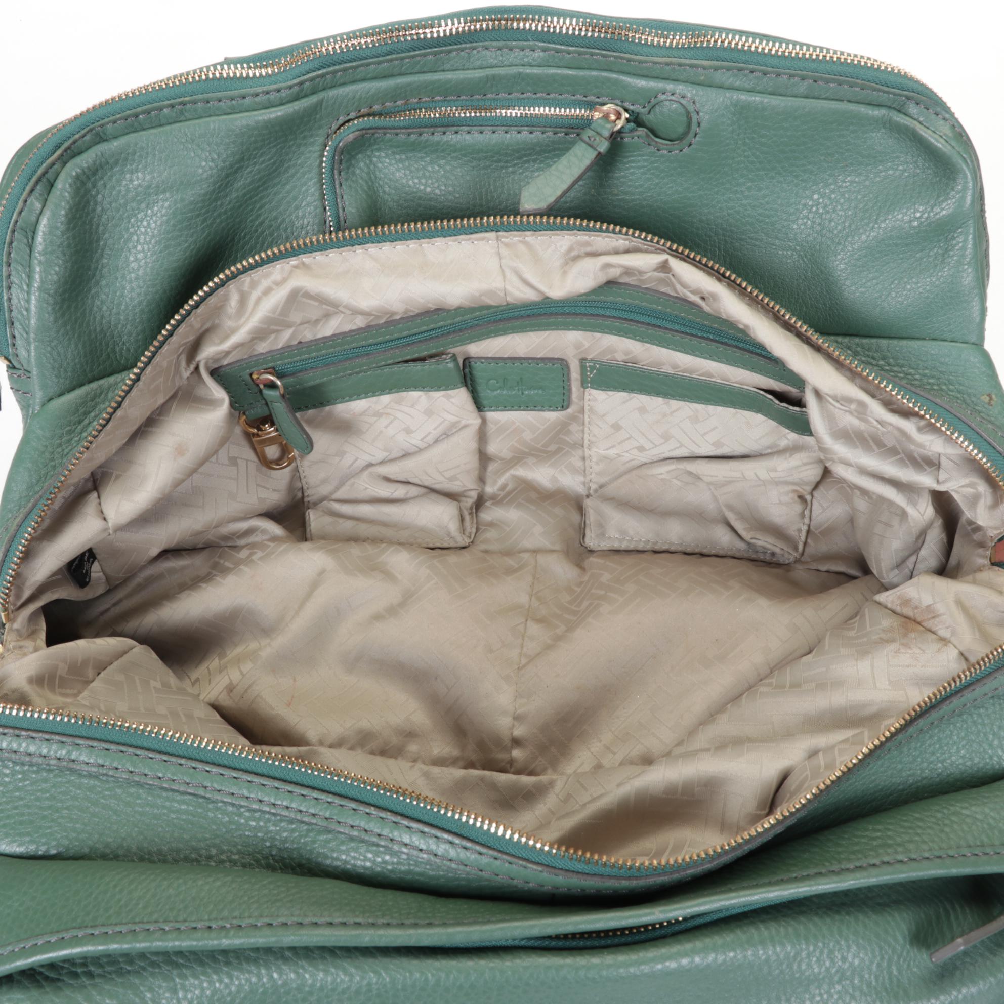 Cole Haan Sage Green Pebbled Leather Travel Bag and Beige Leather Carryall Tote