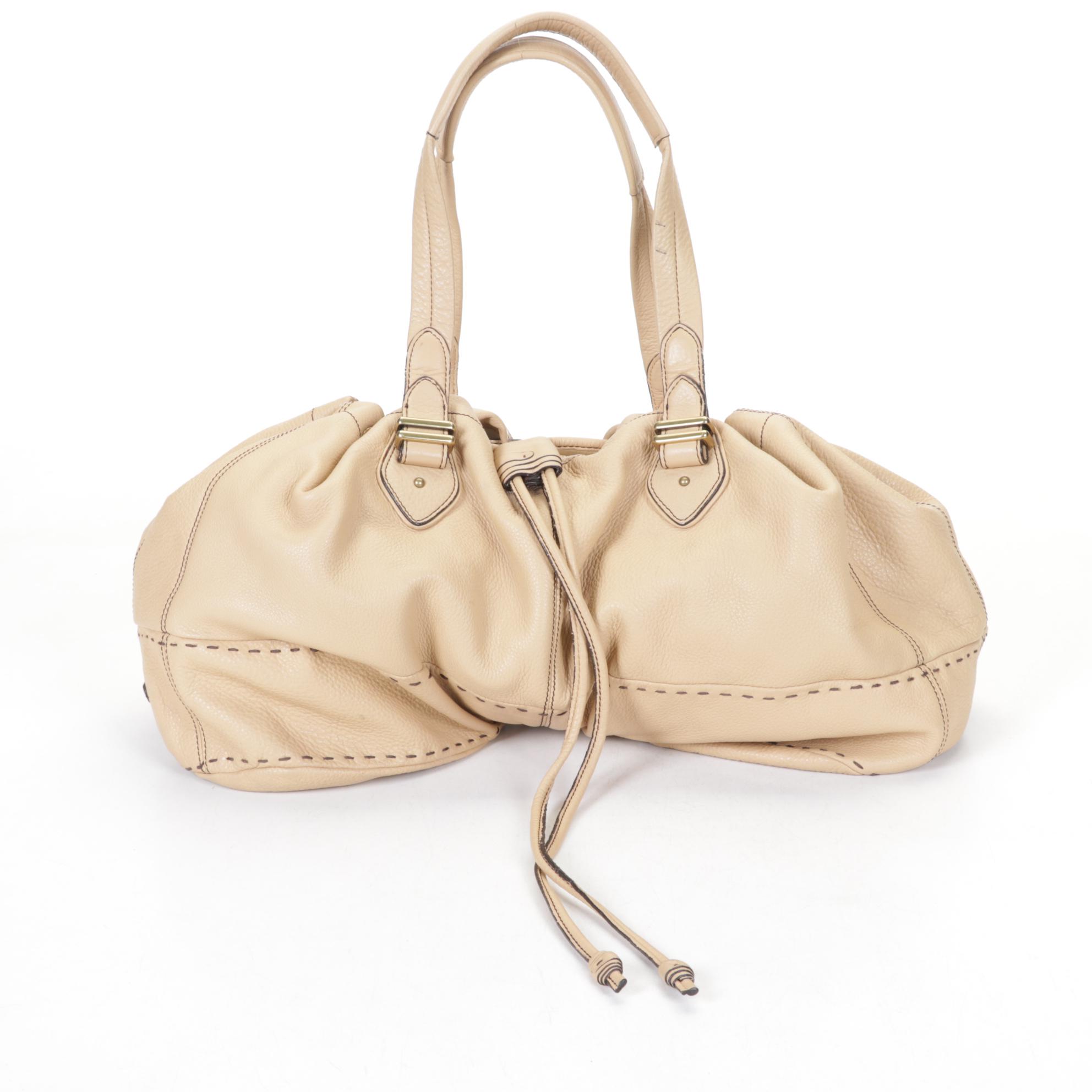 Cole Haan Sage Green Pebbled Leather Travel Bag and Beige Leather Carryall Tote