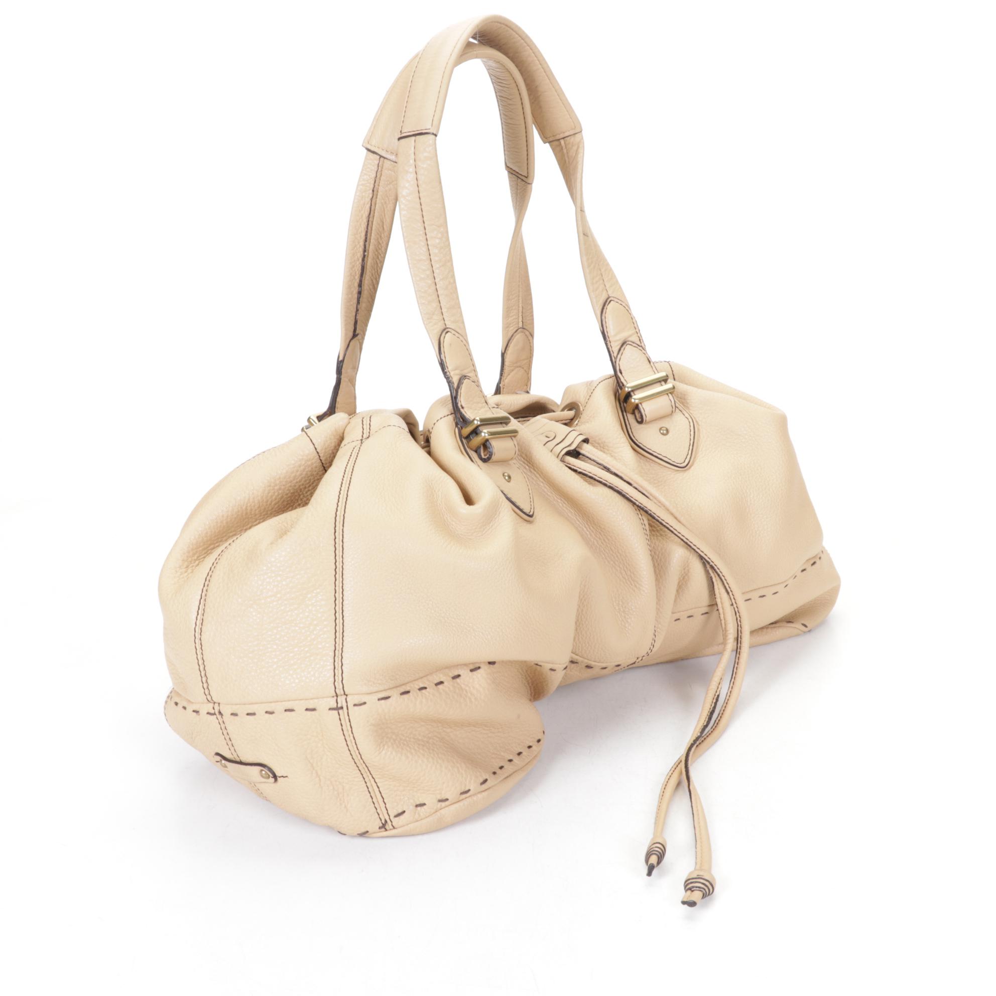 Cole Haan Sage Green Pebbled Leather Travel Bag and Beige Leather Carryall Tote