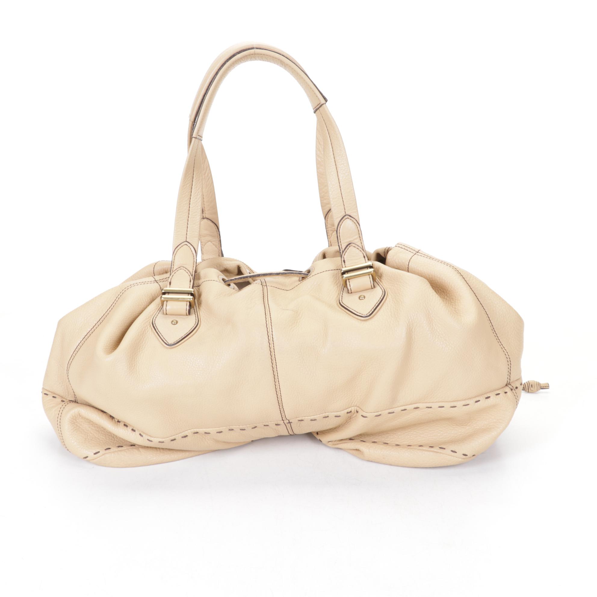 Cole Haan Sage Green Pebbled Leather Travel Bag and Beige Leather Carryall Tote