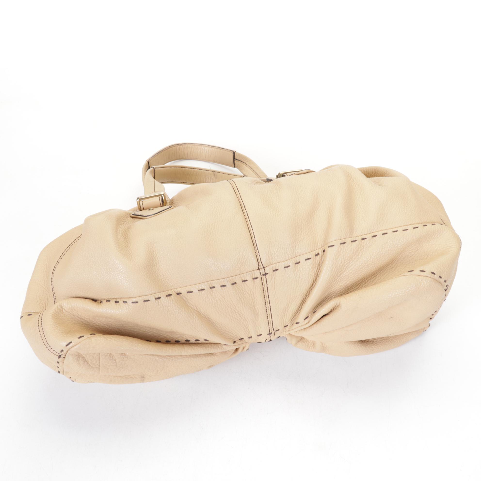 Cole Haan Sage Green Pebbled Leather Travel Bag and Beige Leather Carryall Tote