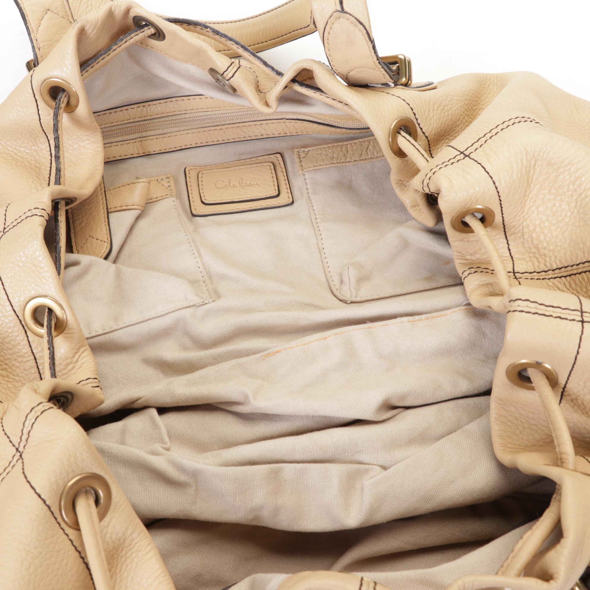 Cole Haan Sage Green Pebbled Leather Travel Bag and Beige Leather Carryall Tote