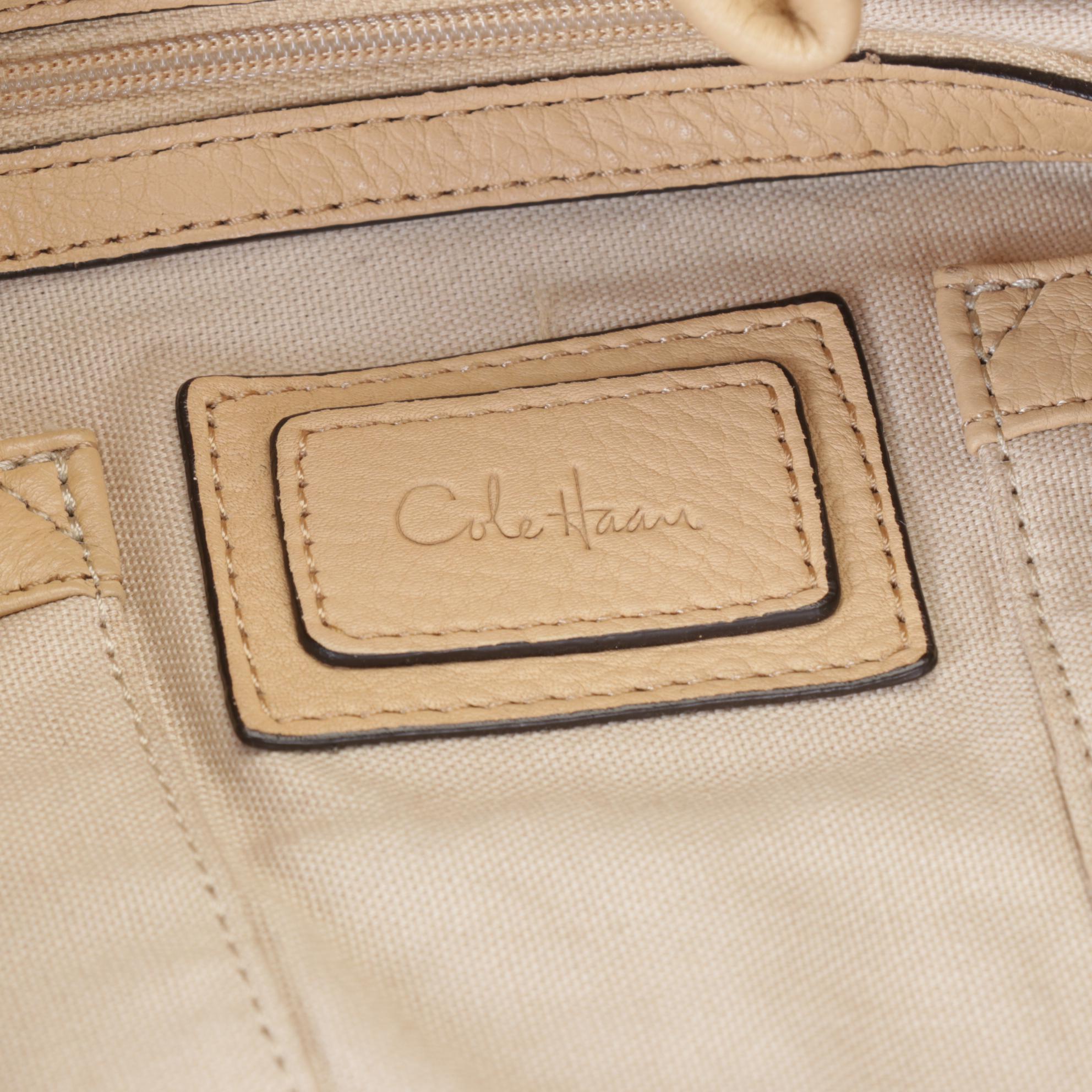 Cole Haan Sage Green Pebbled Leather Travel Bag and Beige Leather Carryall Tote