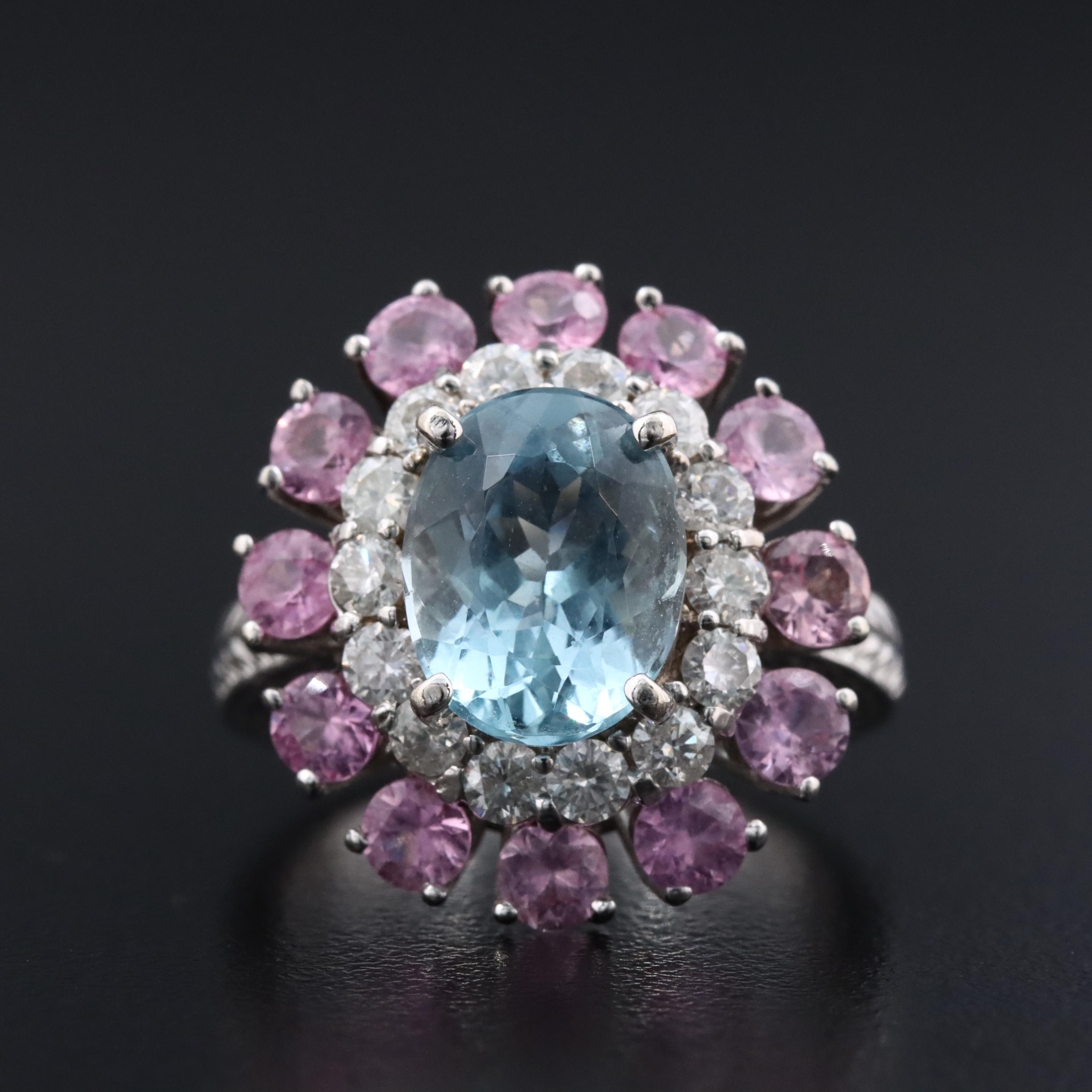 14K 3.06 CT Aquamarine, Diamond, and Pink Sapphire Ring
