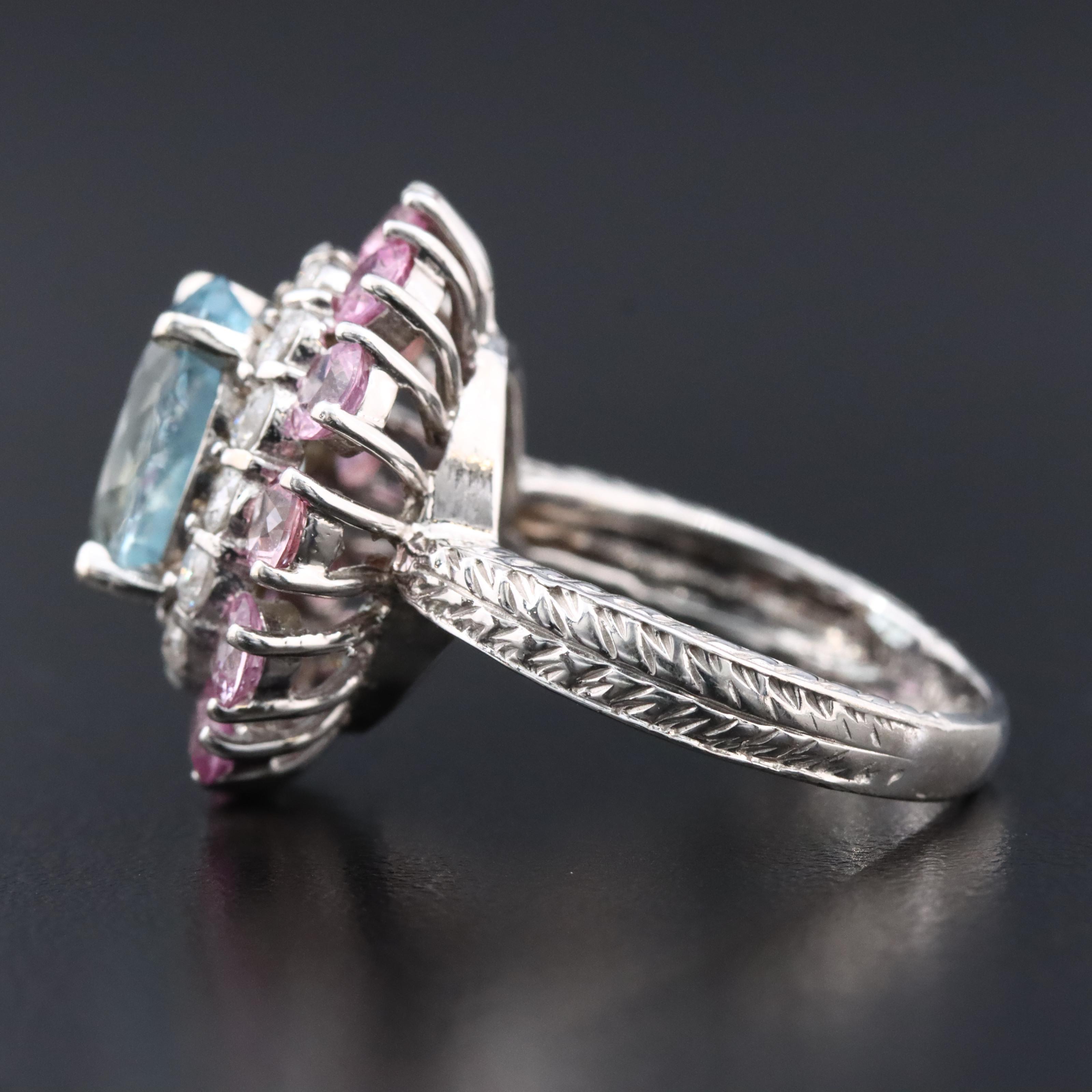 14K 3.06 CT Aquamarine, Diamond, and Pink Sapphire Ring