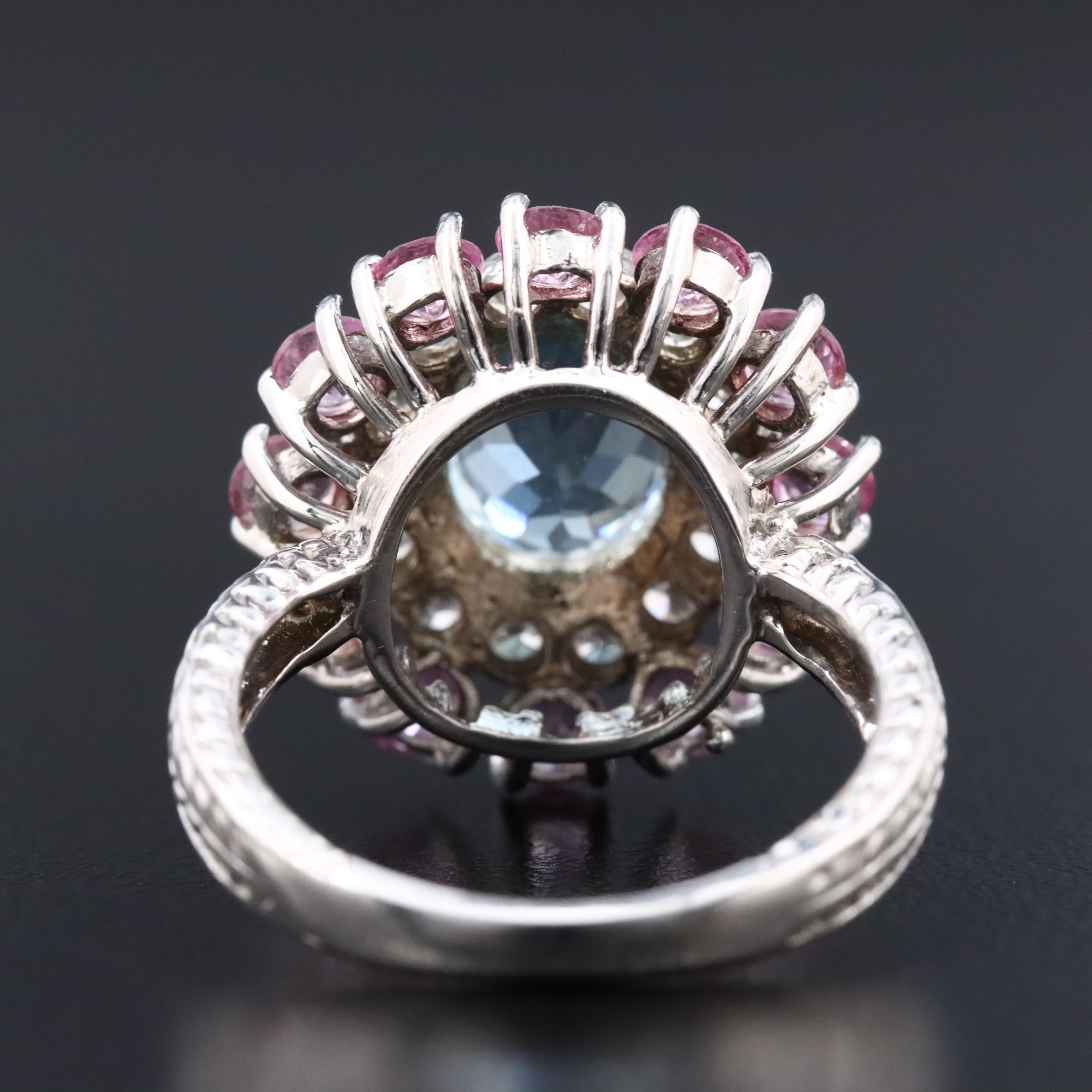 14K 3.06 CT Aquamarine, Diamond, and Pink Sapphire Ring