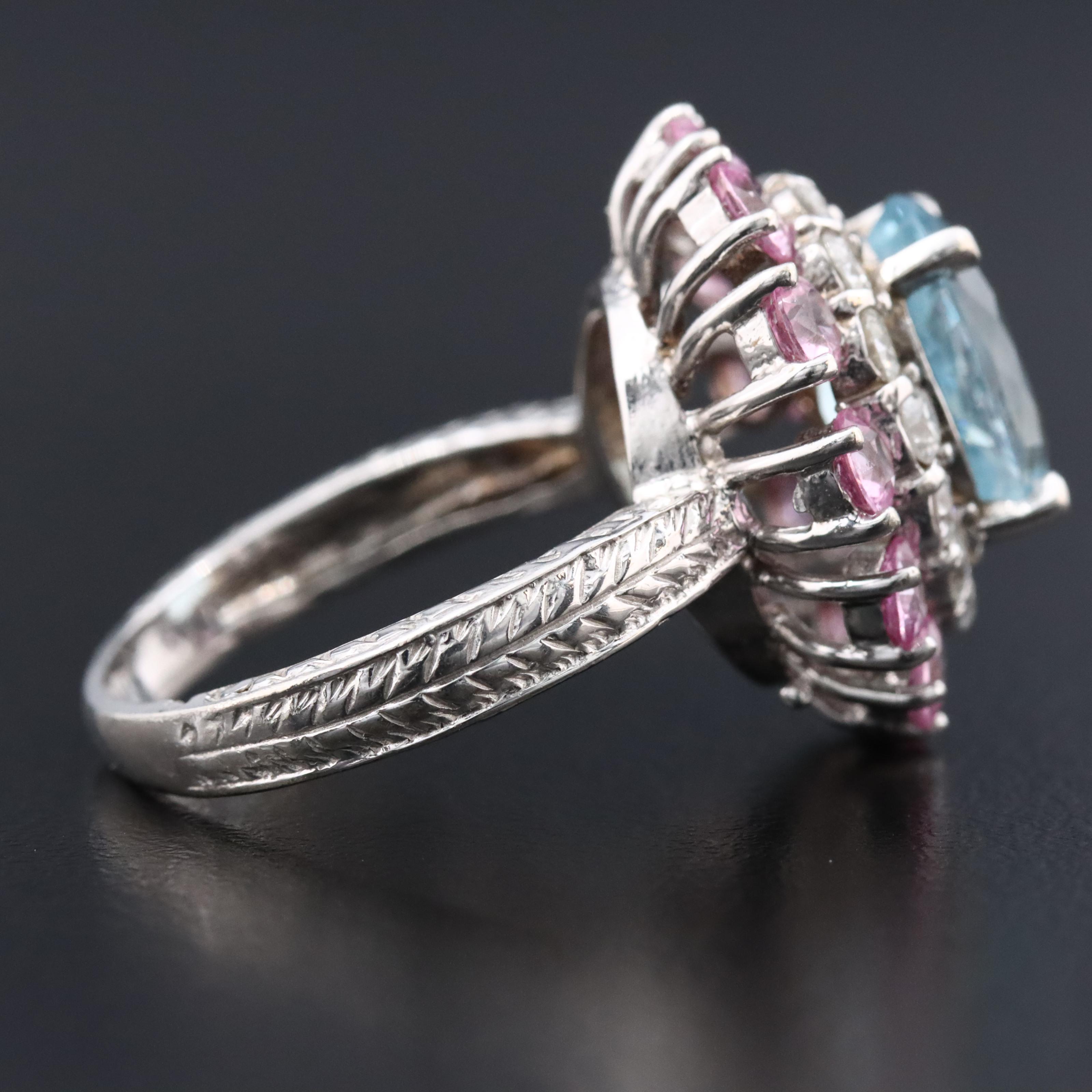 14K 3.06 CT Aquamarine, Diamond, and Pink Sapphire Ring