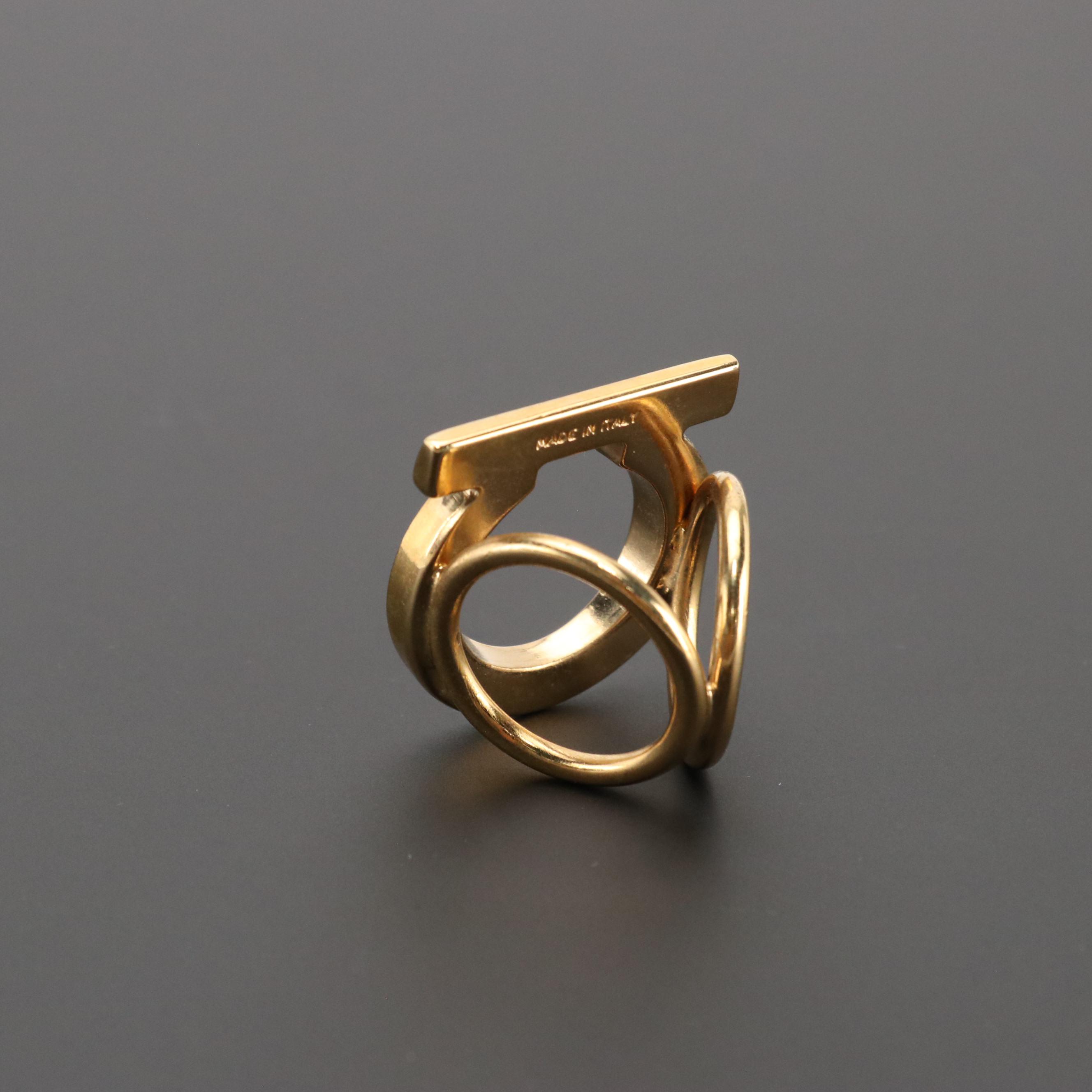 Salvatore Ferragamo Gold Tone Gancini Scarf ring