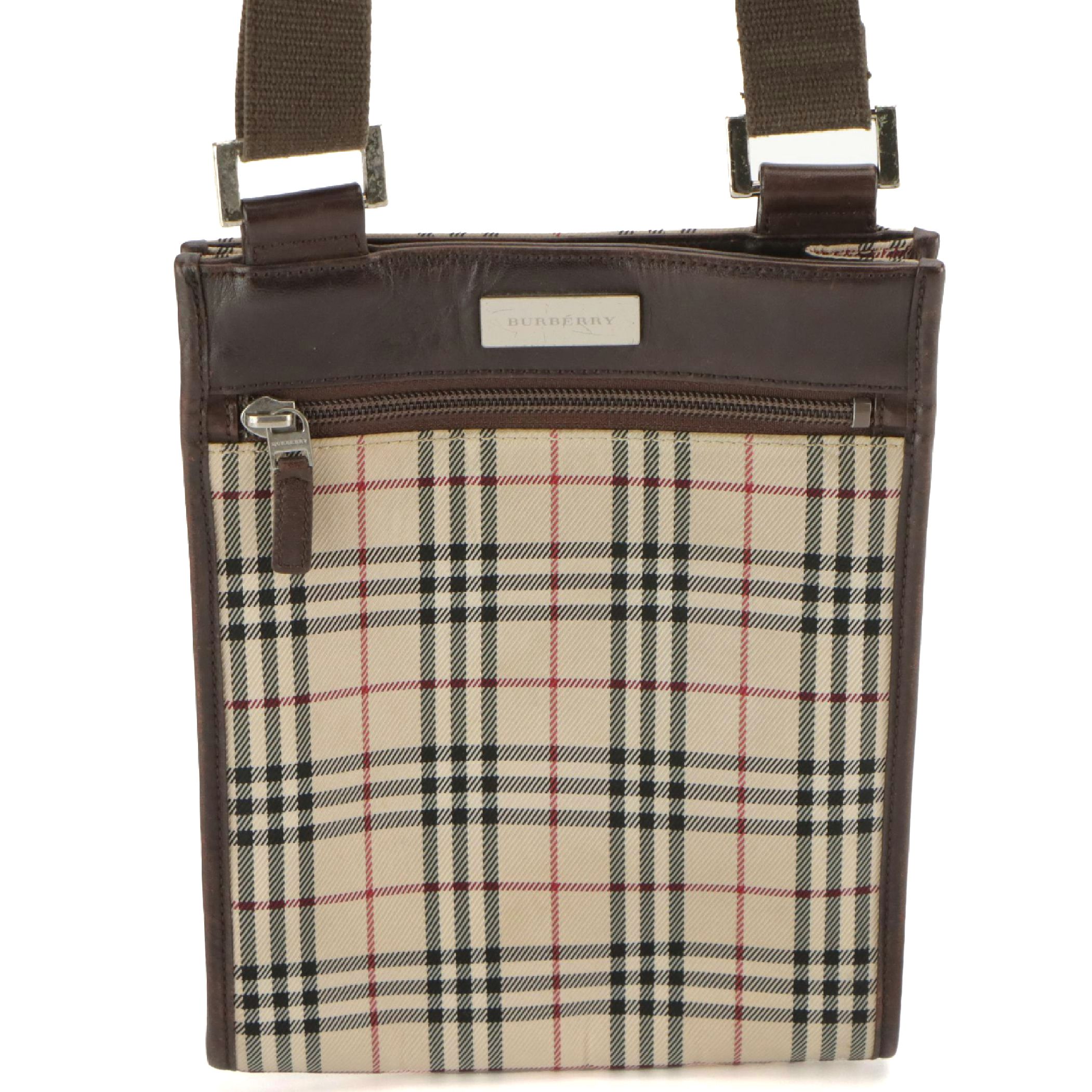 Burberry Crossbody Bag in House Check and Brown Leather