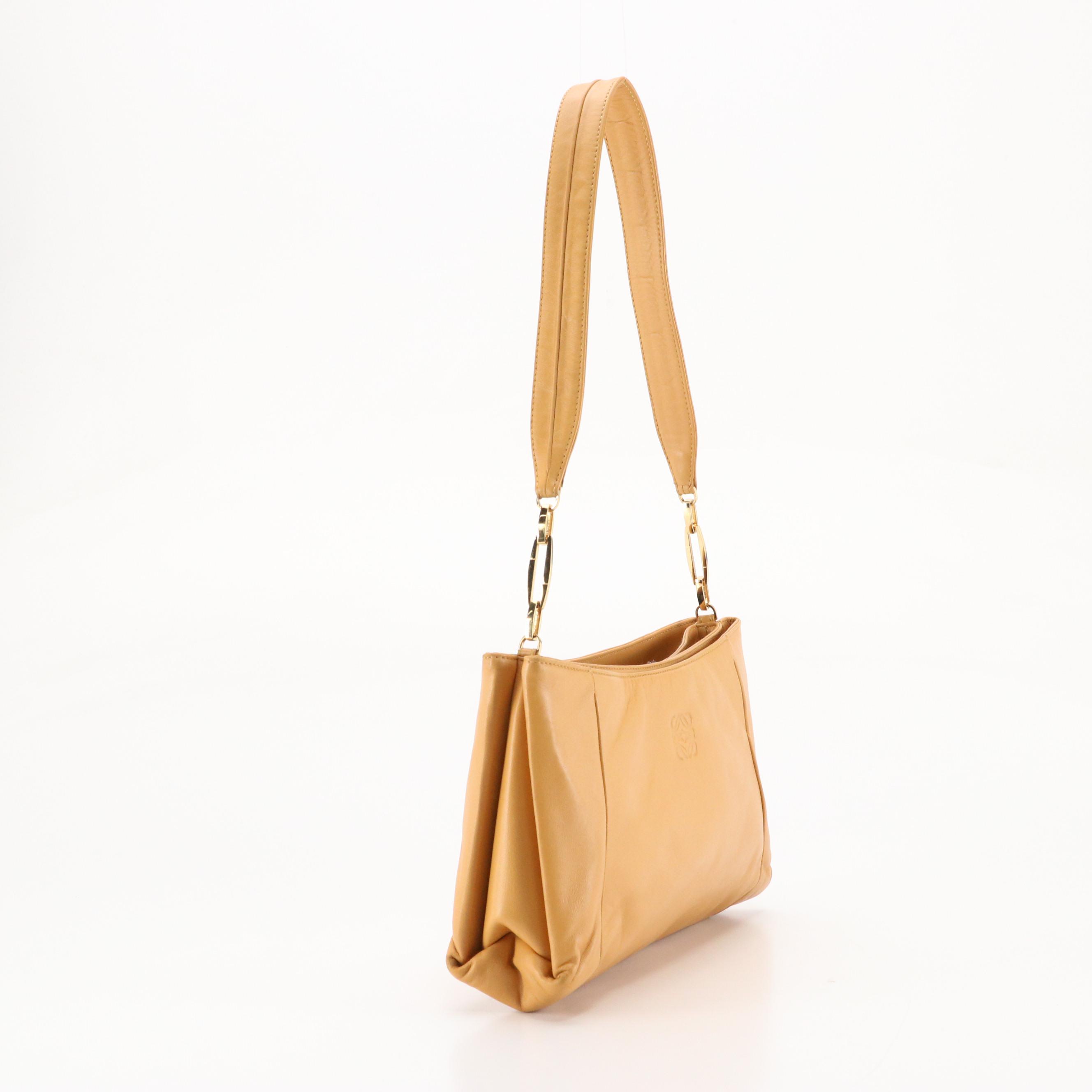 Loewe Embossed Anagram Shoulder Bag in Tan Lambskin Leather