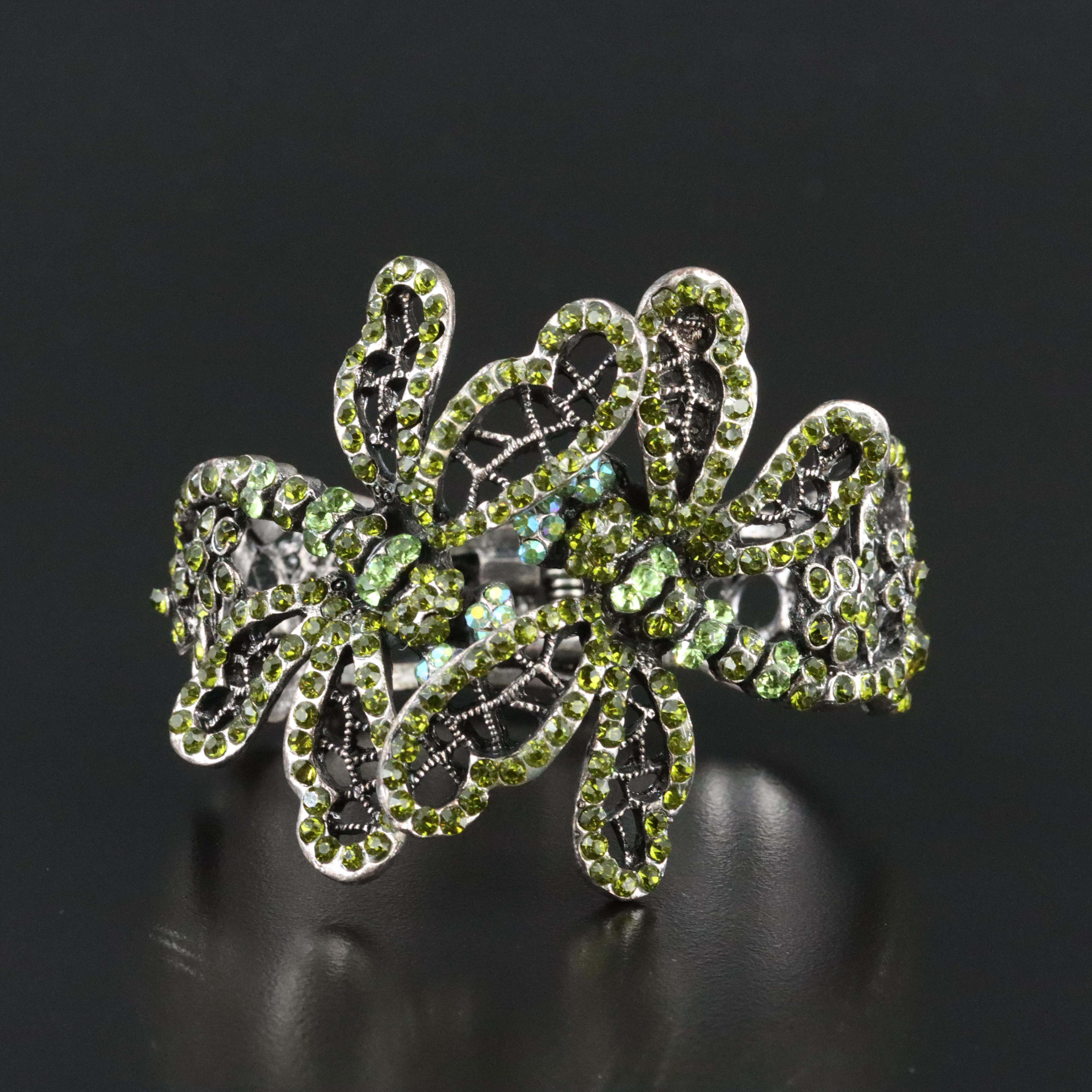 Sterling Rhinestone Dragonfly Hinged Cuff