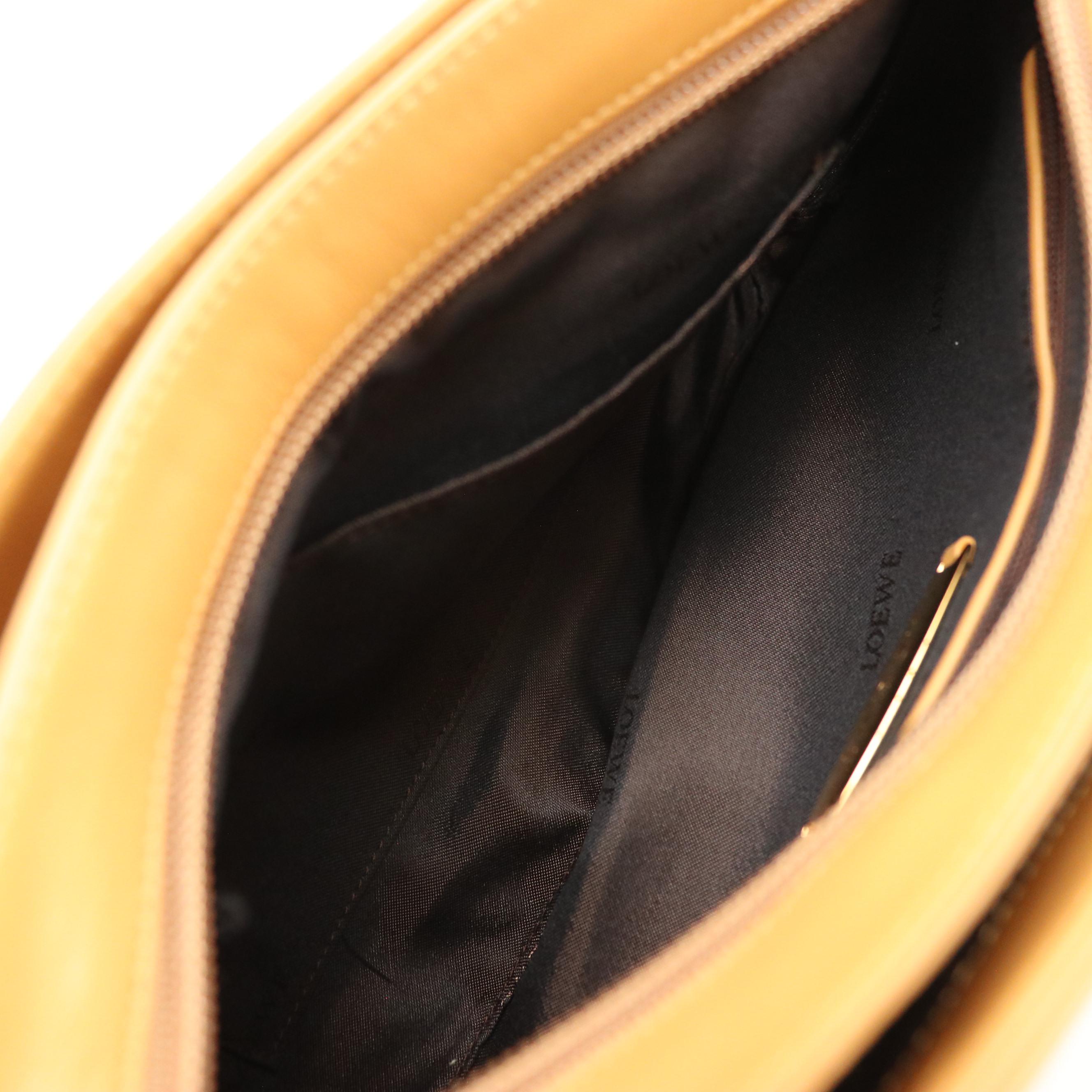 Loewe Embossed Anagram Shoulder Bag in Tan Lambskin Leather