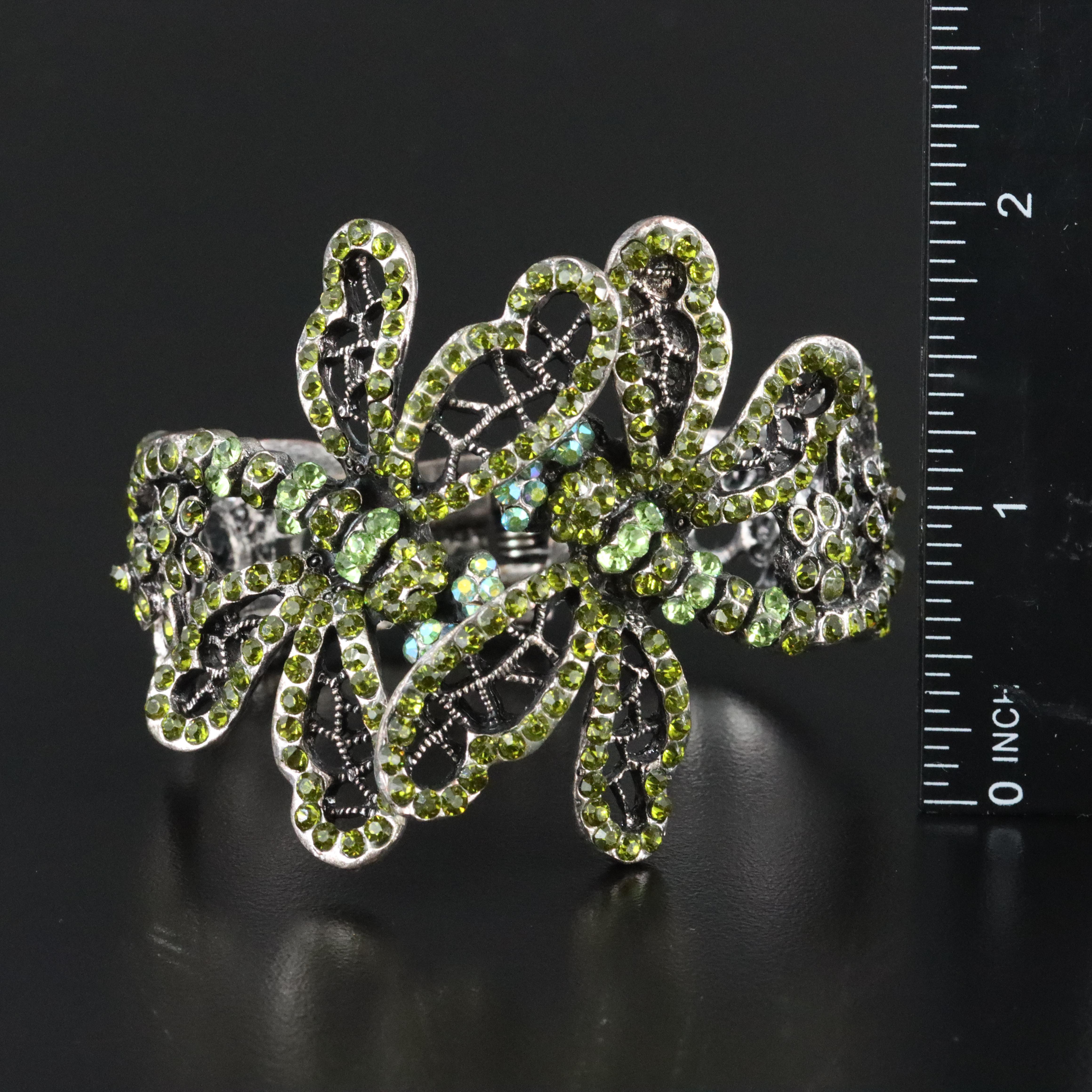 Sterling Rhinestone Dragonfly Hinged Cuff