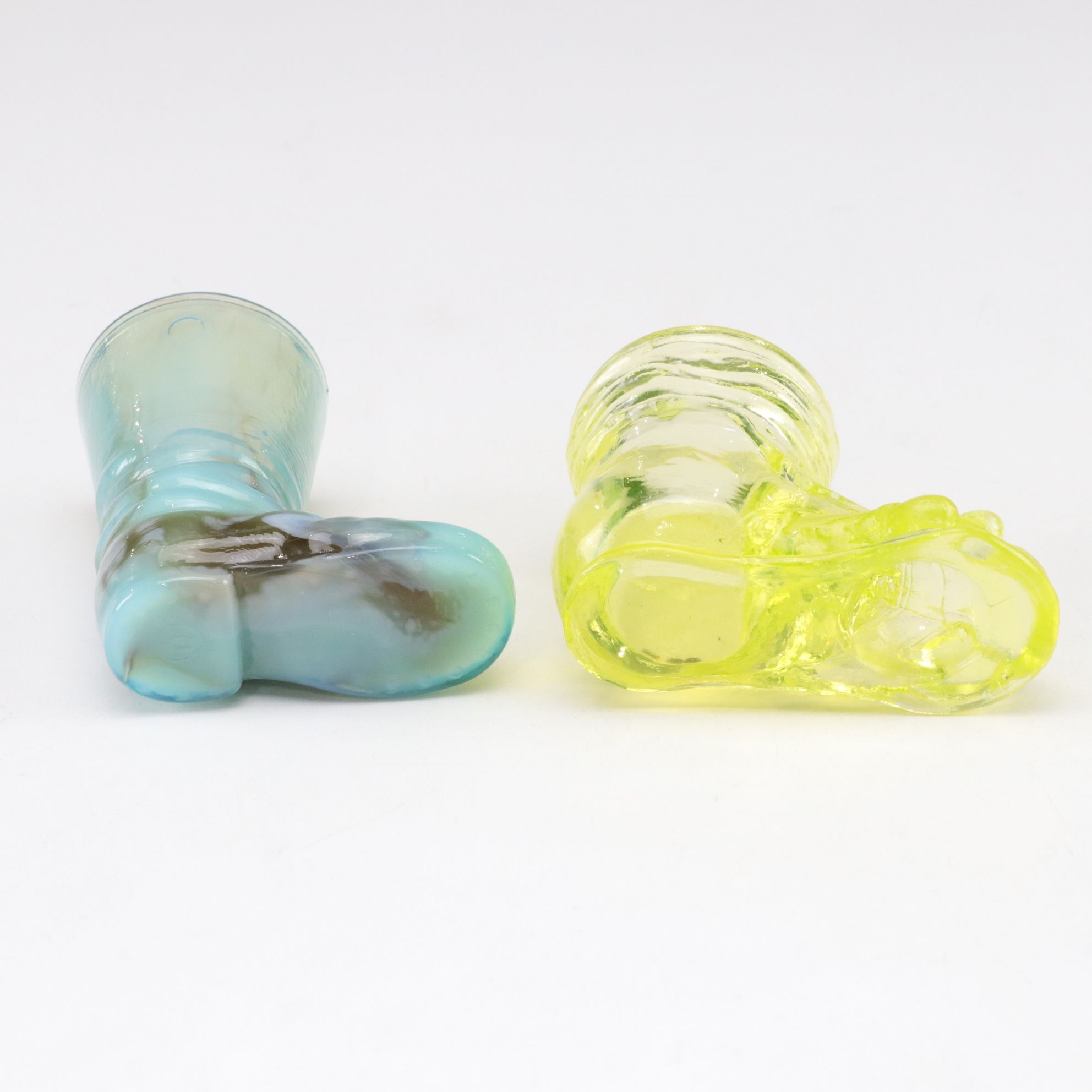 Vaseline & Uranium Glass Hobo Boot Toothpick Holders with Boyd Unicorn & More