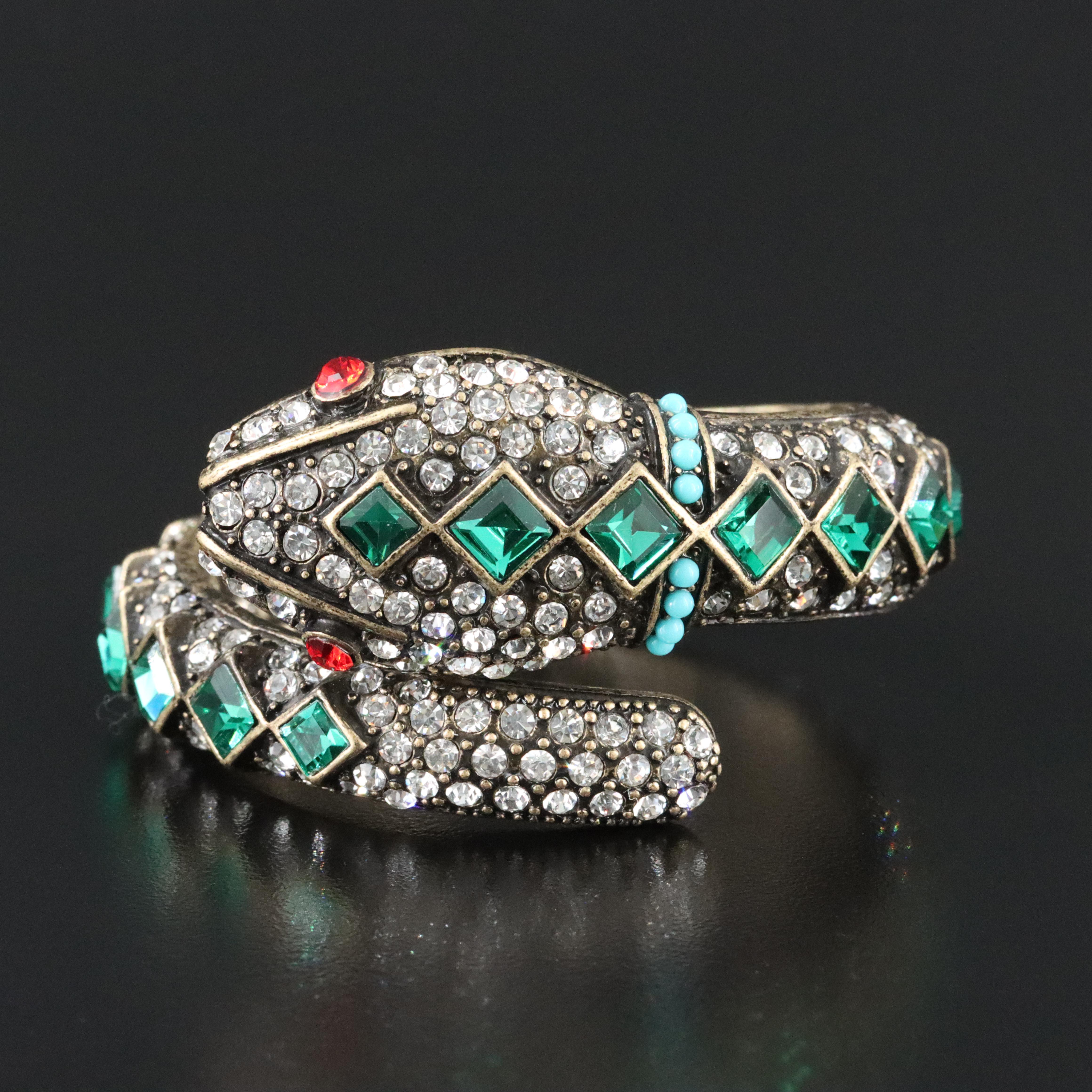 Kenneth Jay Lane Rhinestone Snake Hinged Cuff Bracelet
