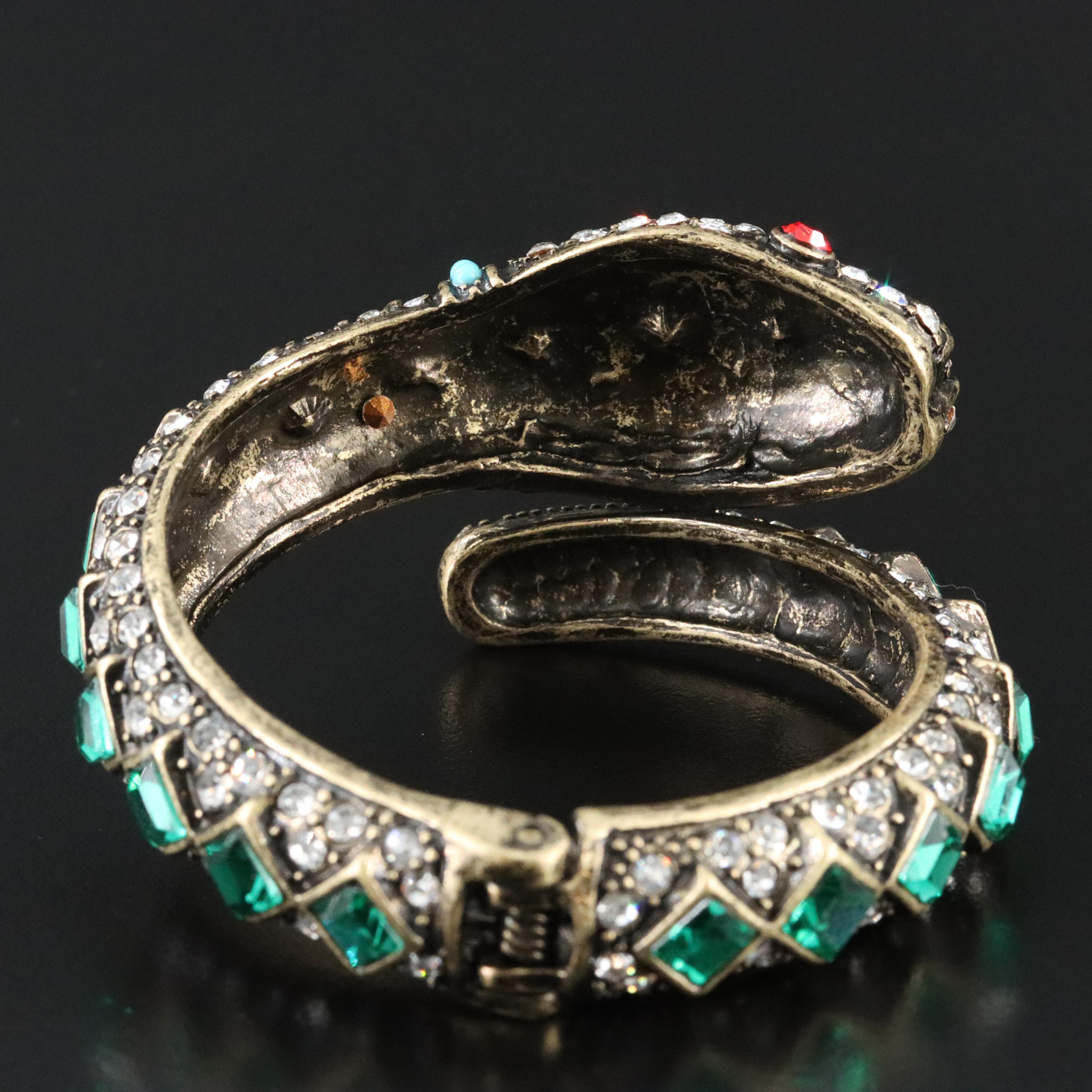 Kenneth Jay Lane Rhinestone Snake Hinged Cuff Bracelet