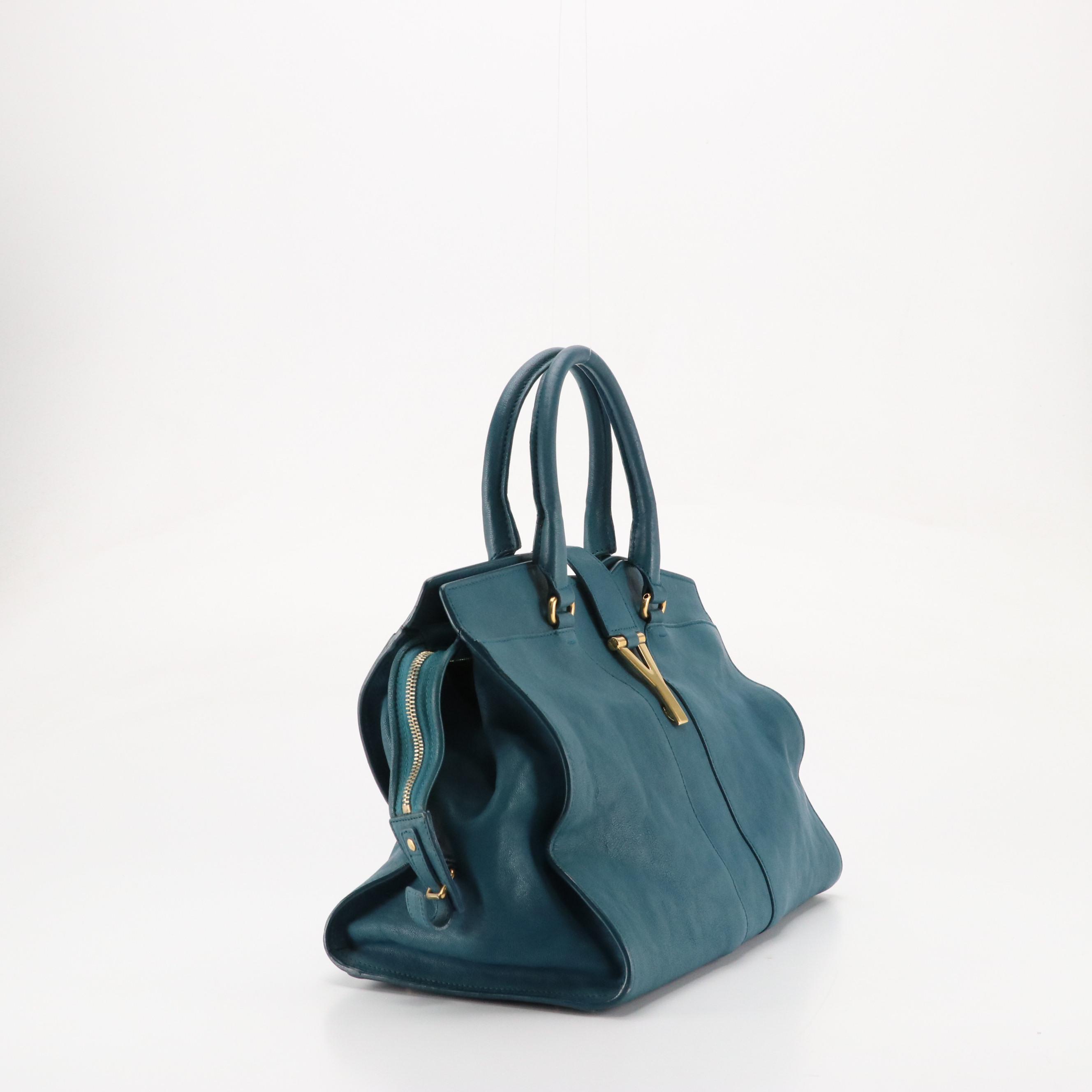 Yves Saint Laurent Classic Cabas Y Bag in Ocean Blue Calfskin Leather