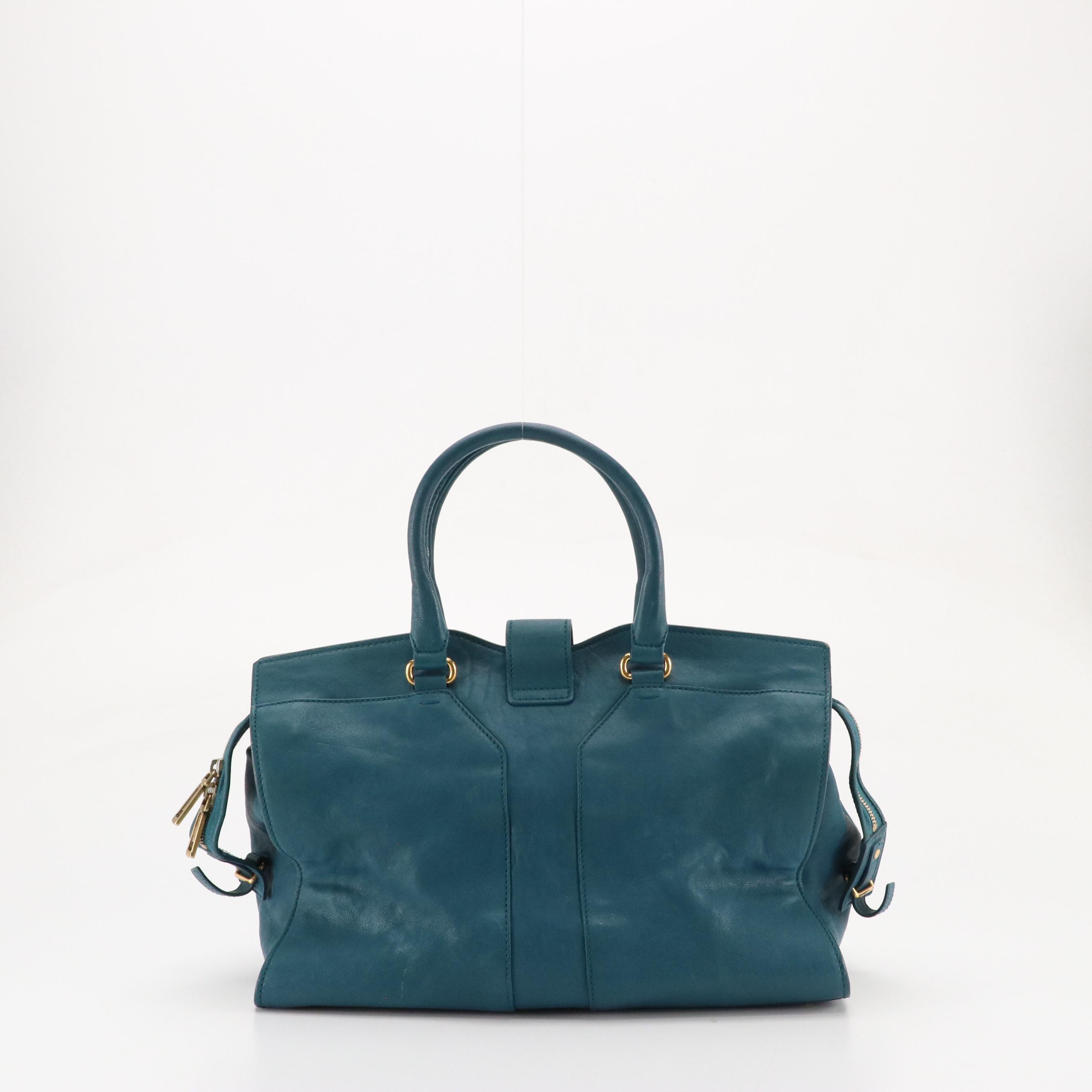 Yves Saint Laurent Classic Cabas Y Bag in Ocean Blue Calfskin Leather