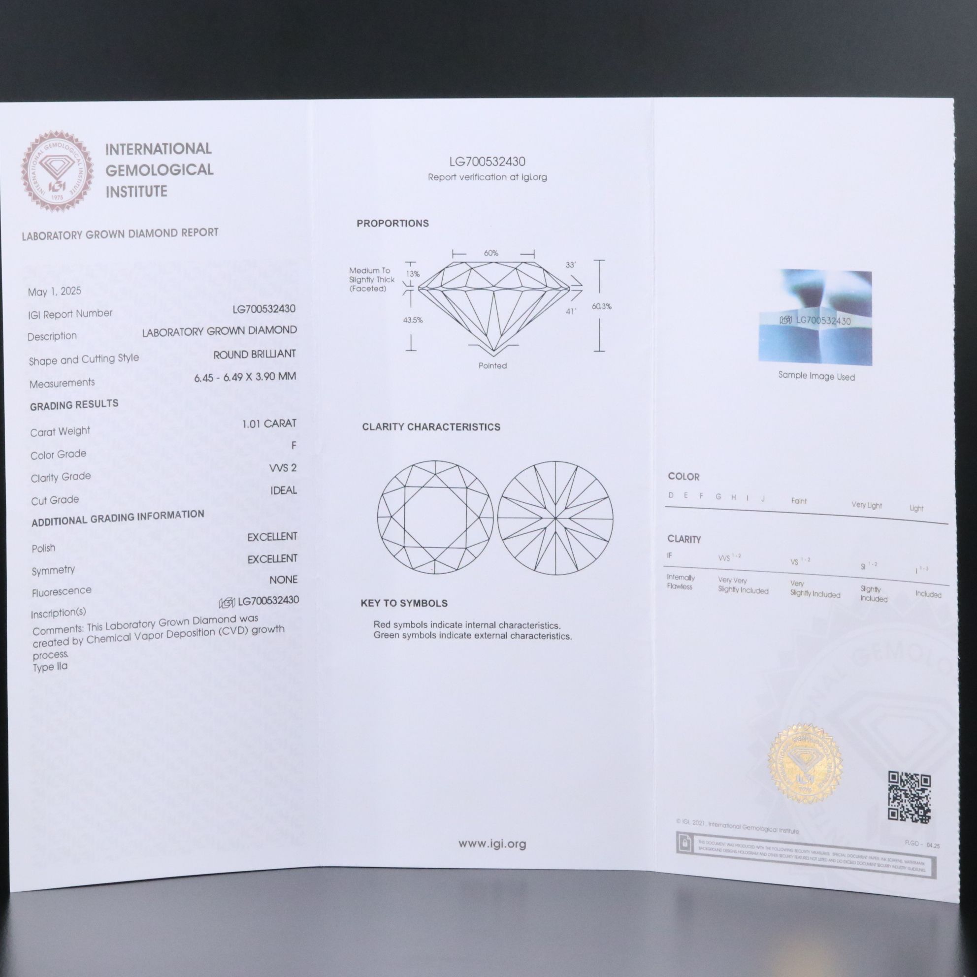 14K 1.01 CT Lab Grown Diamond Solitaire Pendant with IGI Report