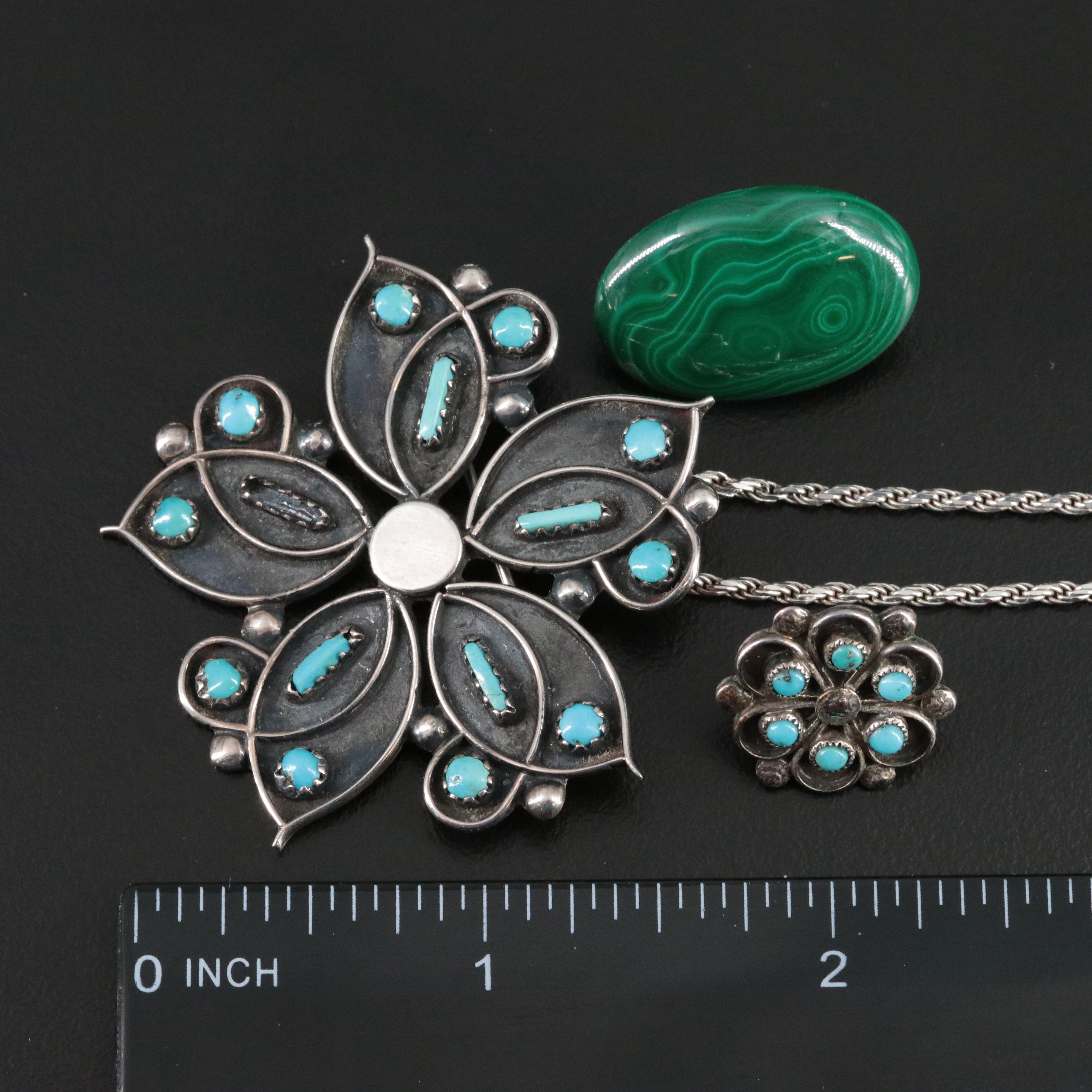 Sterling Jewelry Collection with Signed Zuni Pendant and Earrings