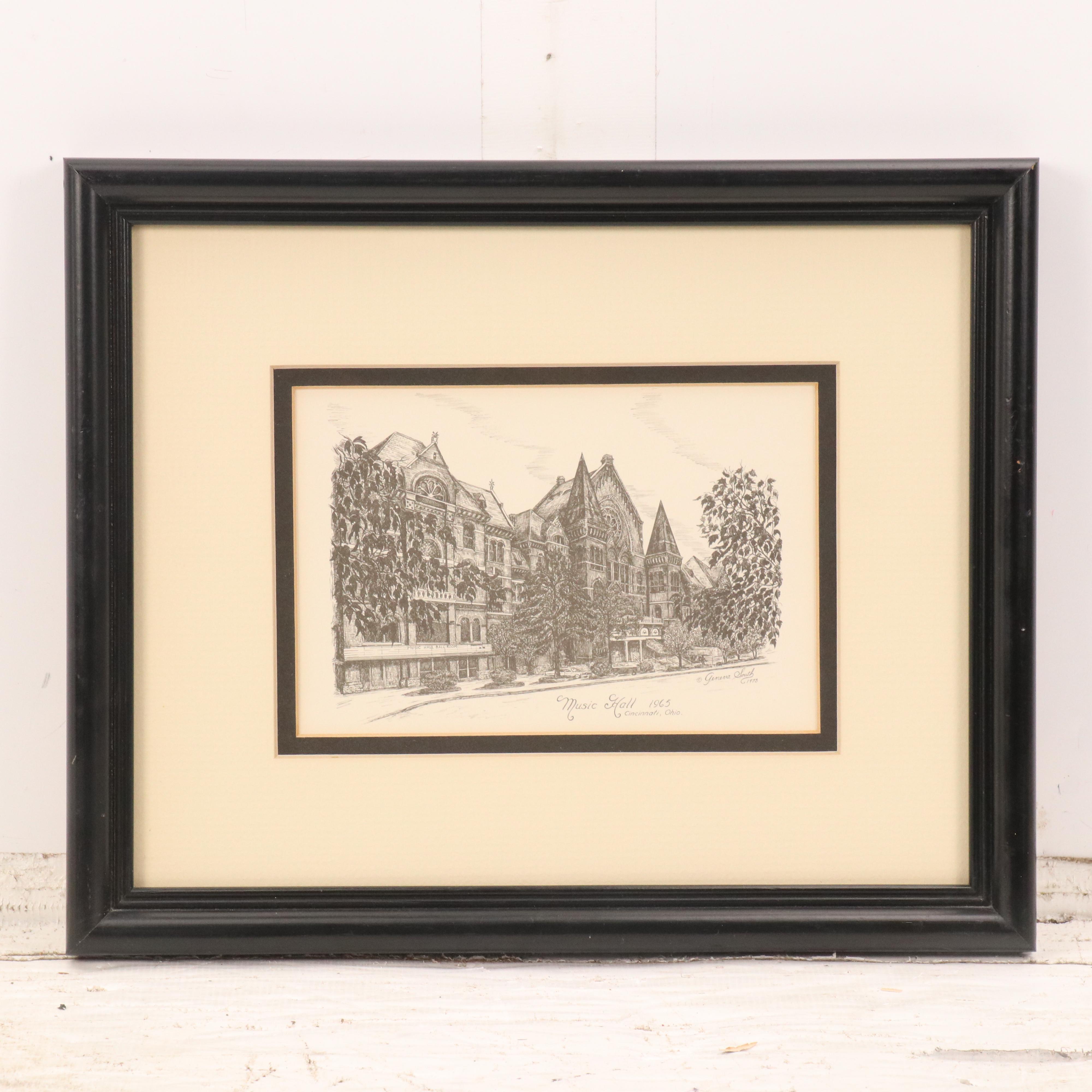 Geneva South Lithographs of Cincinnati Scenes Including "Music Hall, 1965"