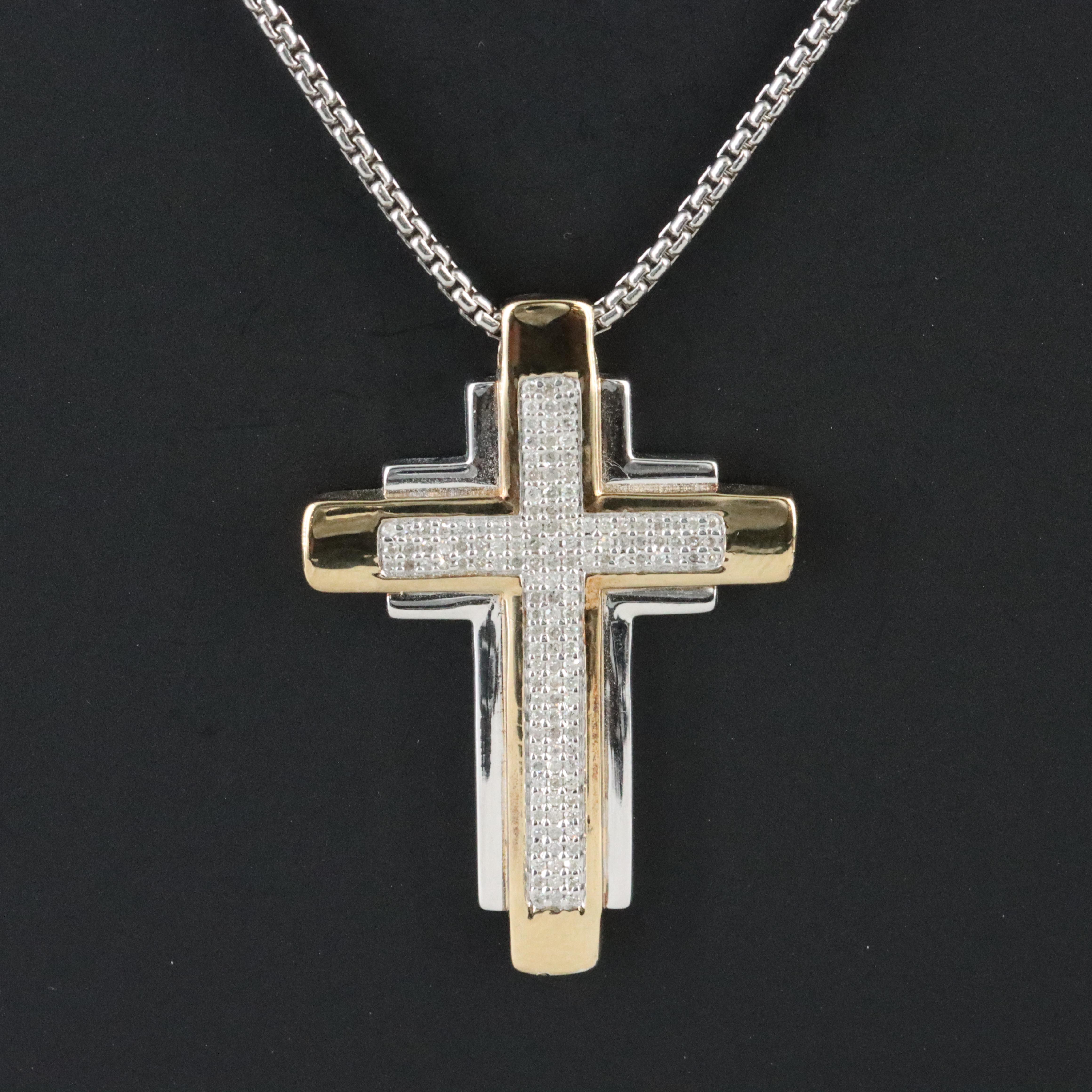 Sterling Diamond Cross Pendant Necklace