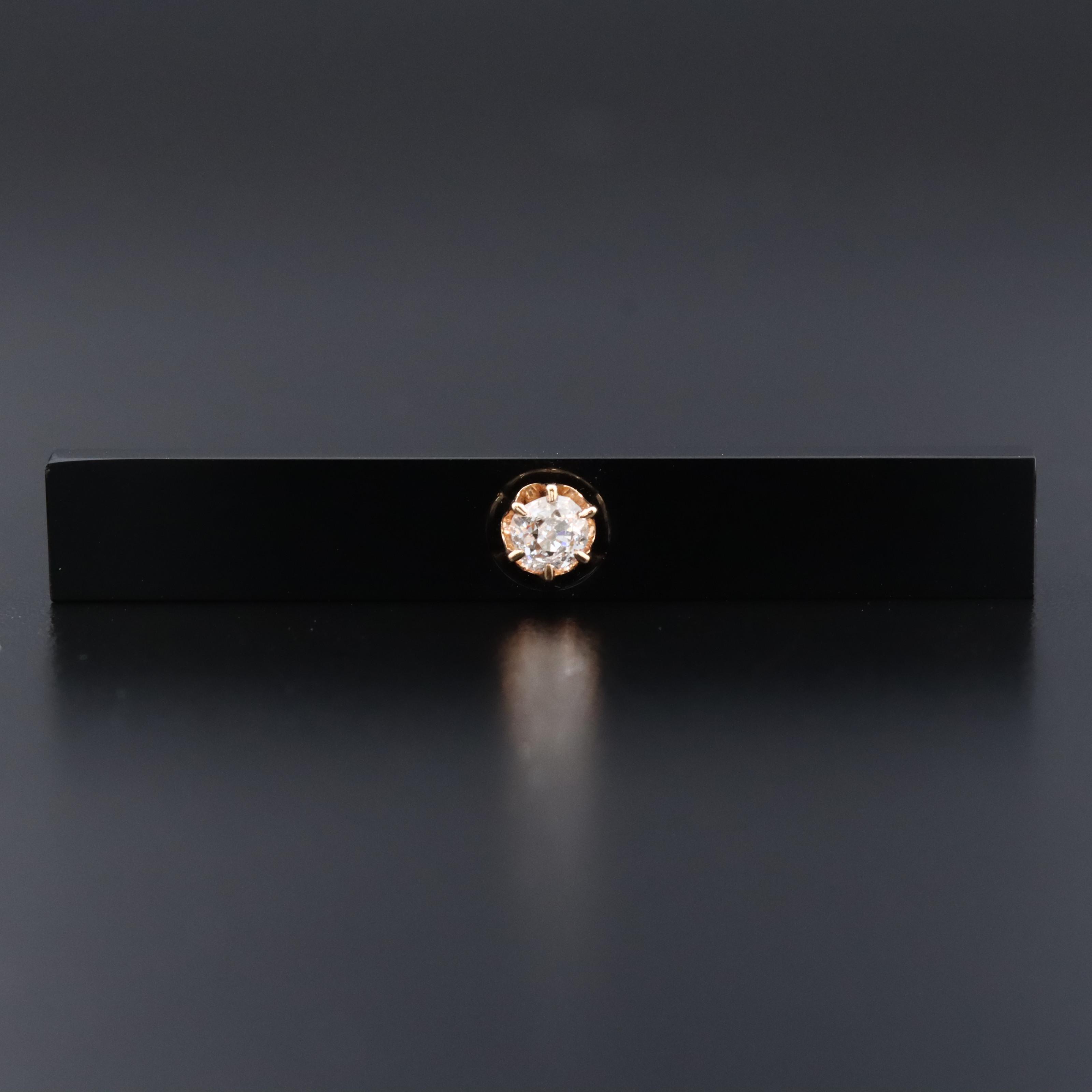 Victorian Mourning 10K 0.35 CT Diamond and Black Onyx Bar Pin