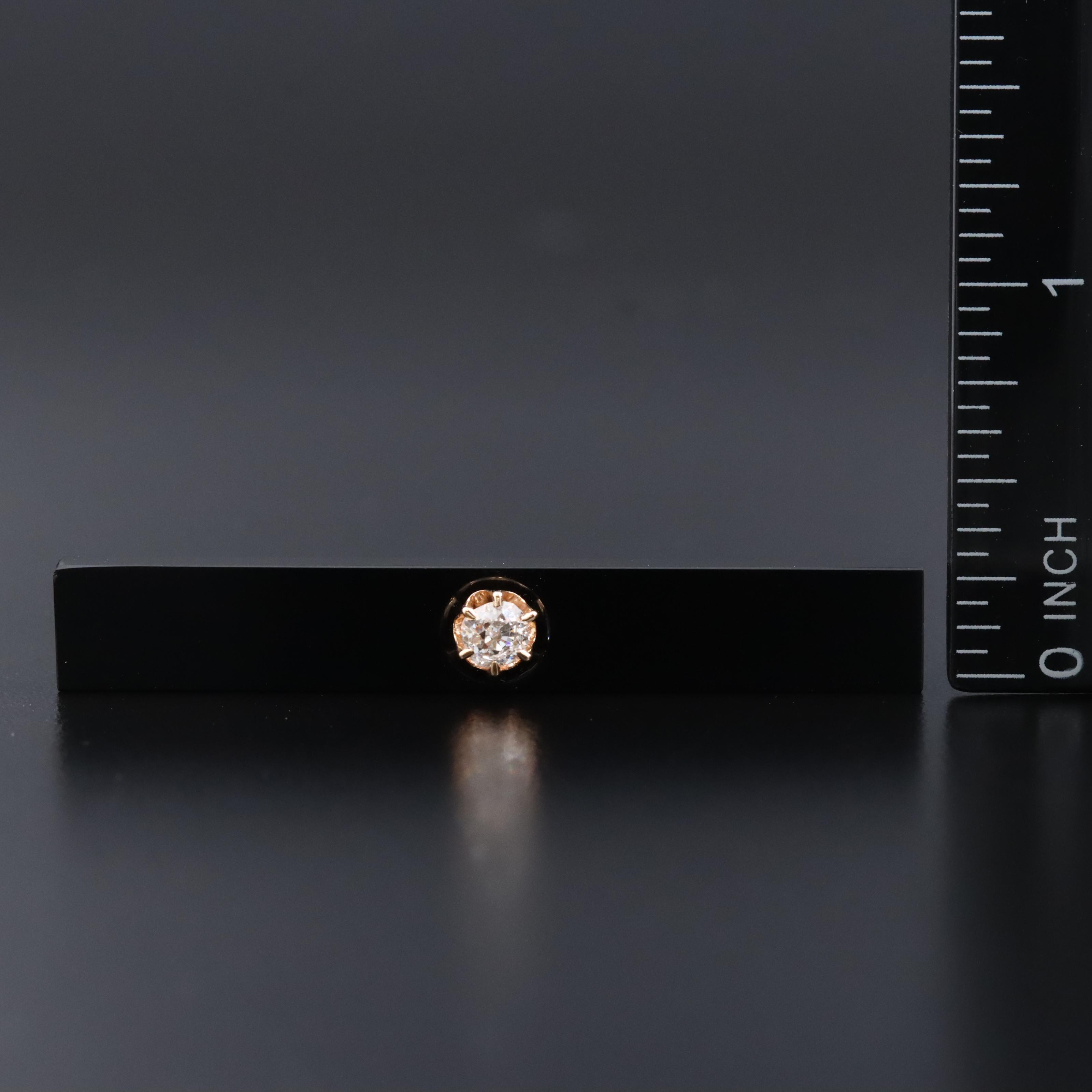 Victorian Mourning 10K 0.35 CT Diamond and Black Onyx Bar Pin