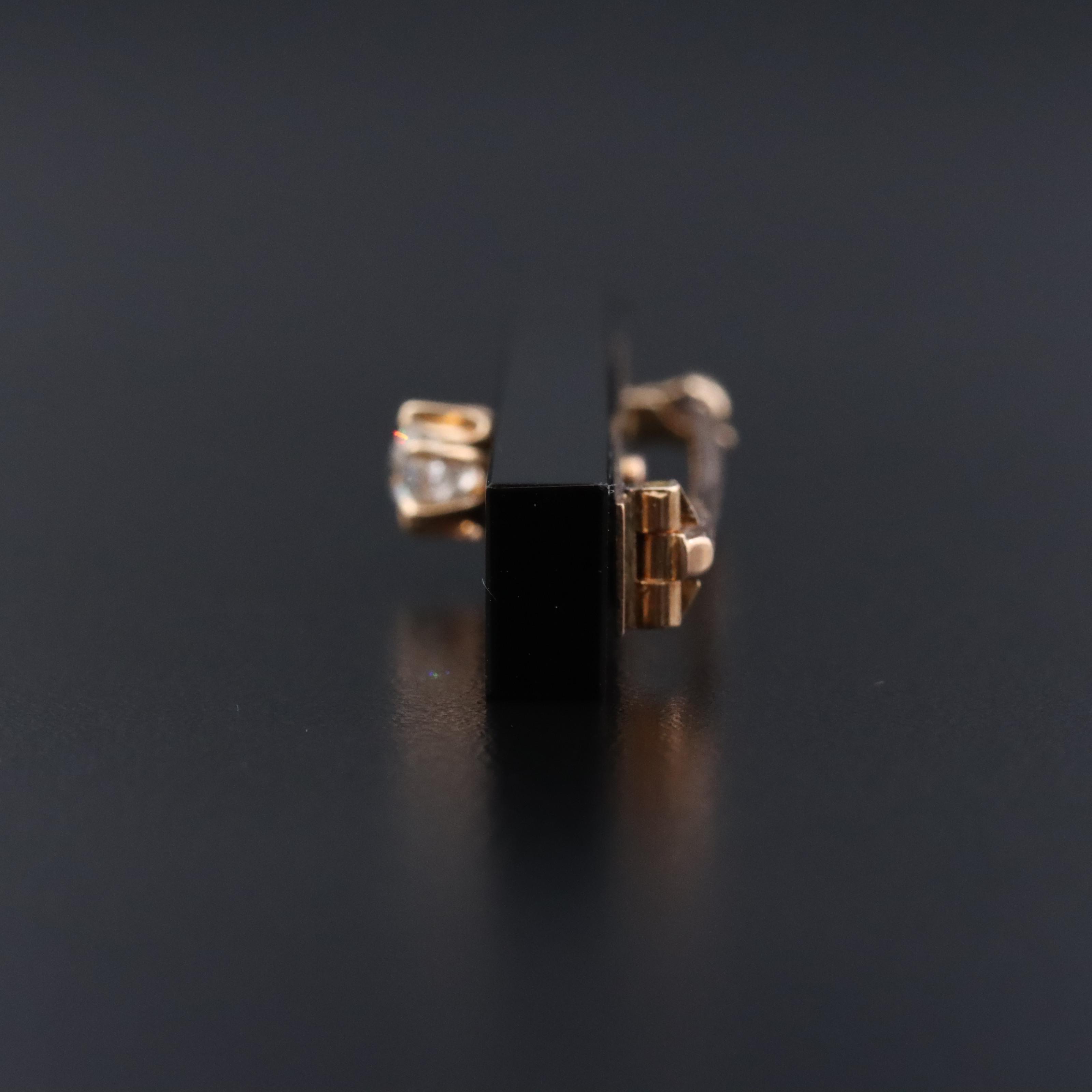 Victorian Mourning 10K 0.35 CT Diamond and Black Onyx Bar Pin