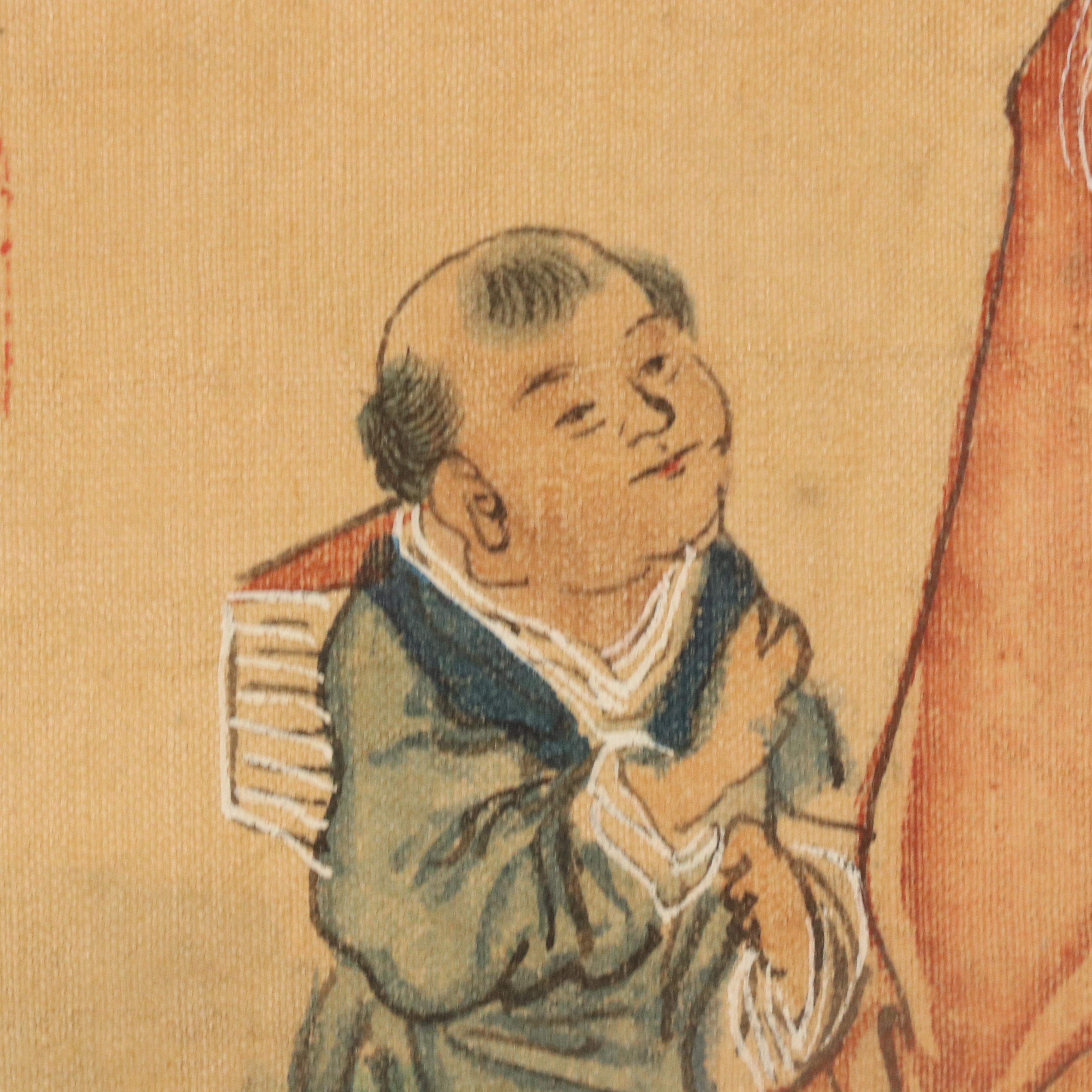 Chinese Watercolor and Ink Painting of Old Man with Boy in Landscape