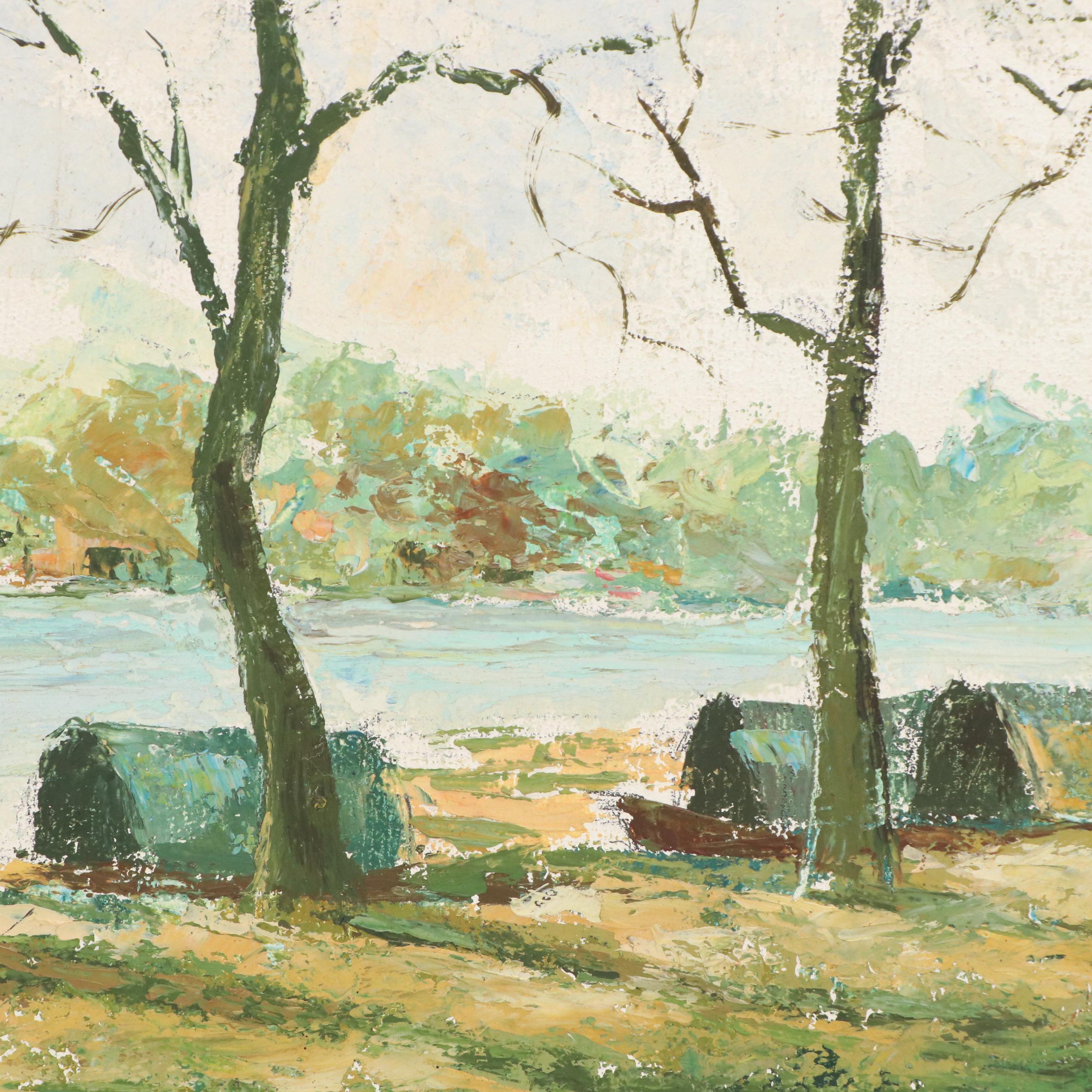 Impressionistic Style River Landscape Oil Painting, 21st Century