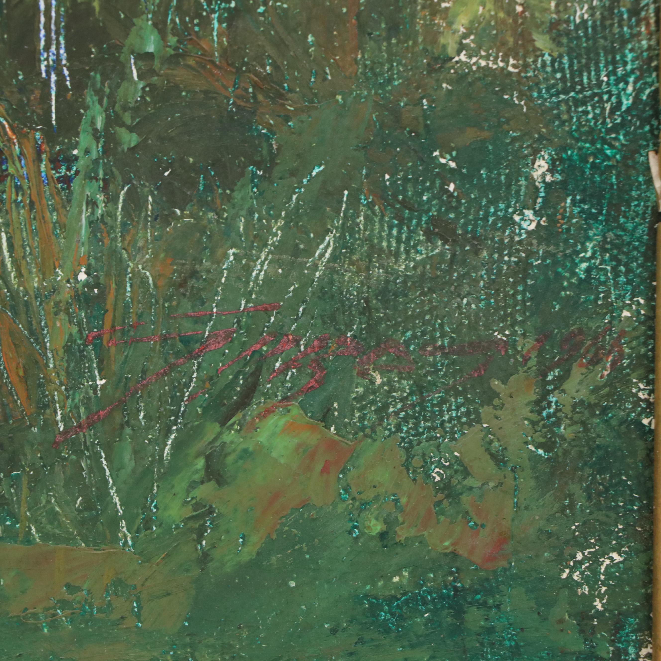 Impressionistic Style River Landscape Oil Painting, 21st Century