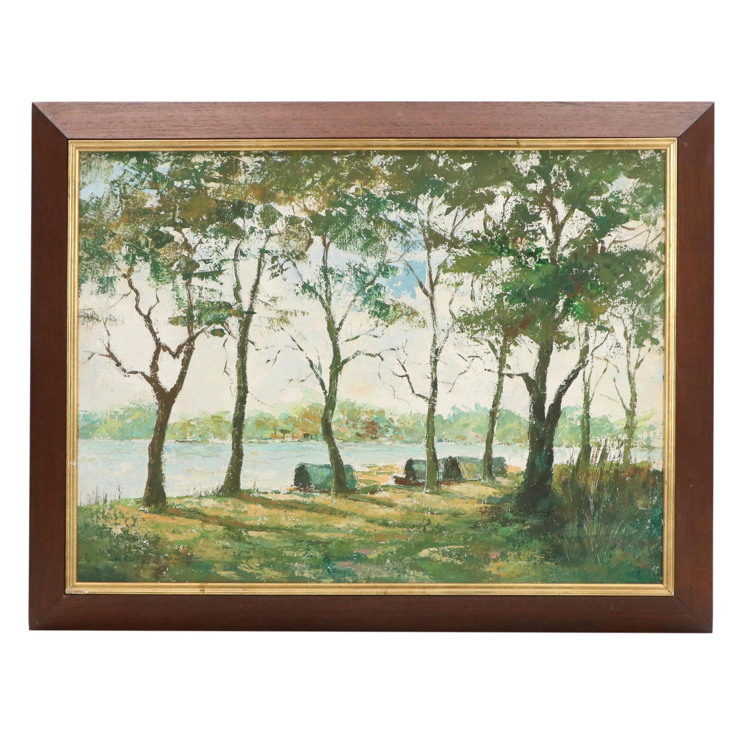 Impressionistic Style River Landscape Oil Painting, 21st Century